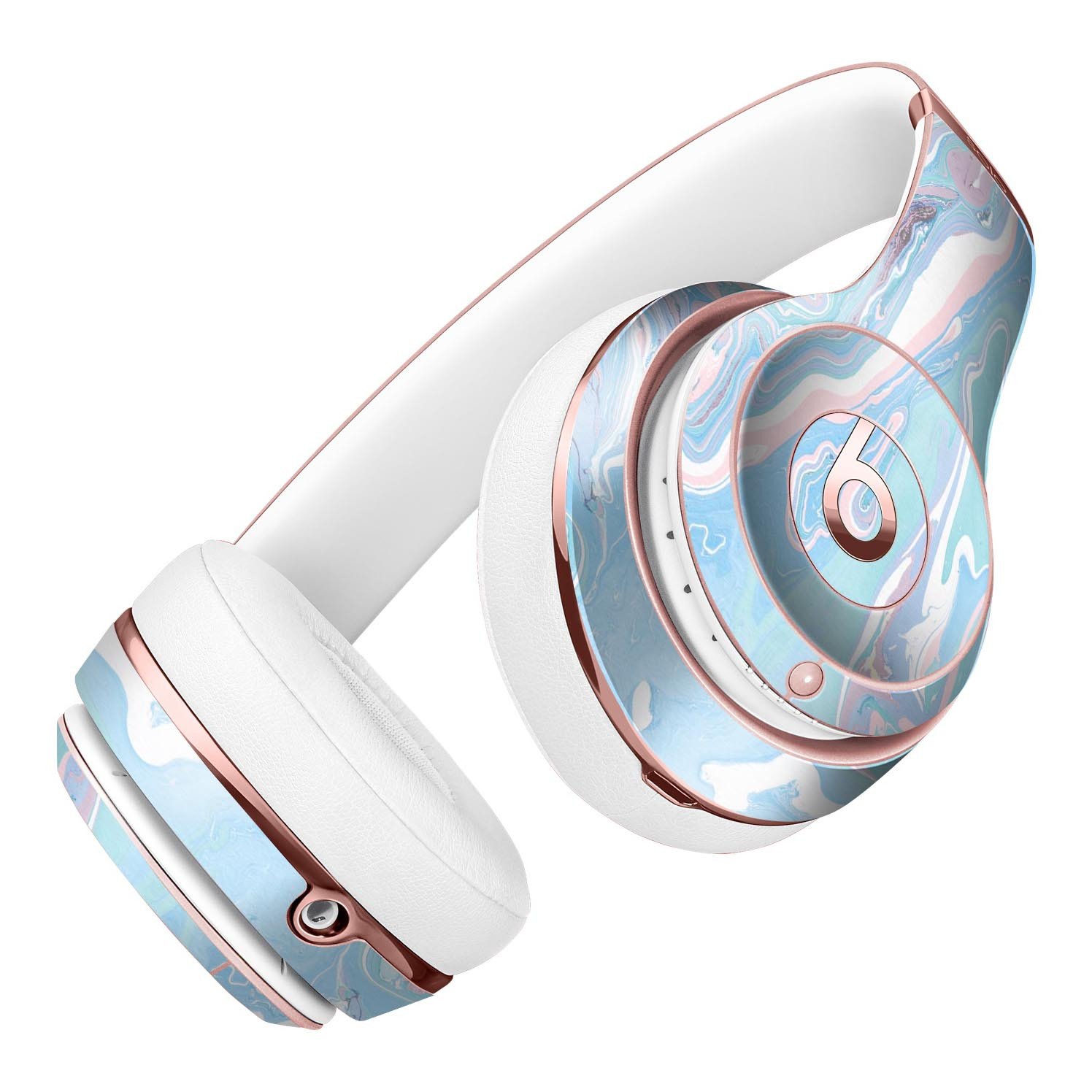 Marbleized Pink and Blue Full-Body Skin Kit for Beats by Dre Solo 3 Wireless Headphones, showcasing vibrant colors and sleek design.