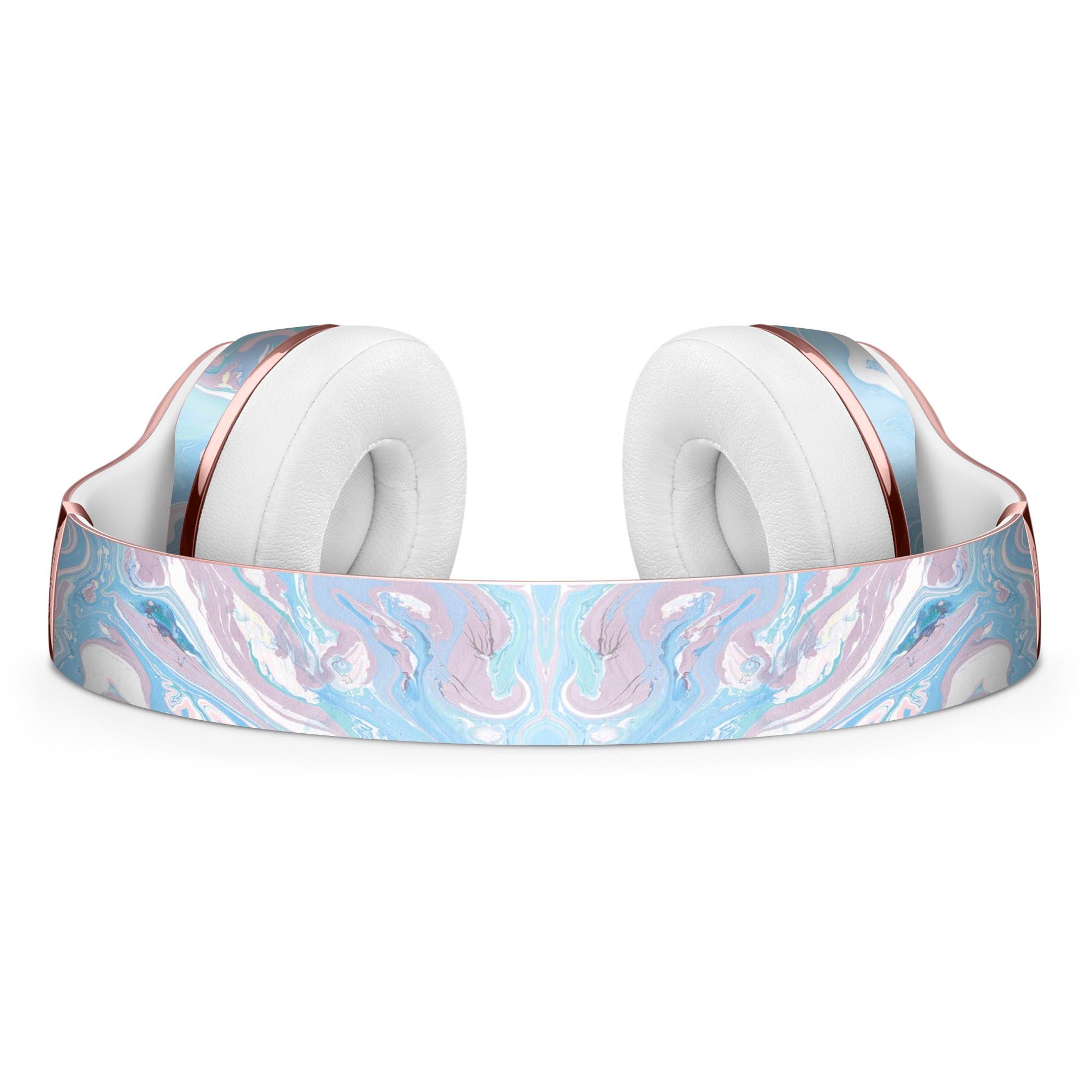 Marbleized Pink and Blue Full-Body Skin Kit for Beats by Dre Solo 3 Wireless Headphones, showcasing vibrant colors and sleek design.