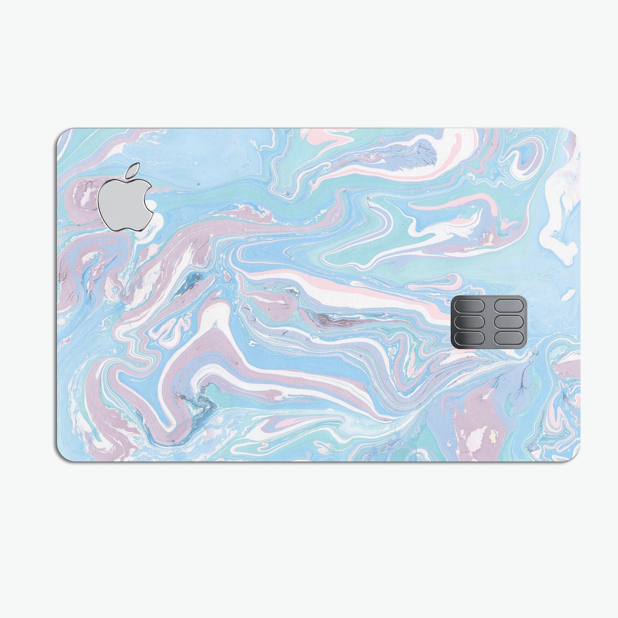 Marbleized Pink and Blue Soft v3 decal skin for Apple Card, showcasing vibrant colors and premium finish.