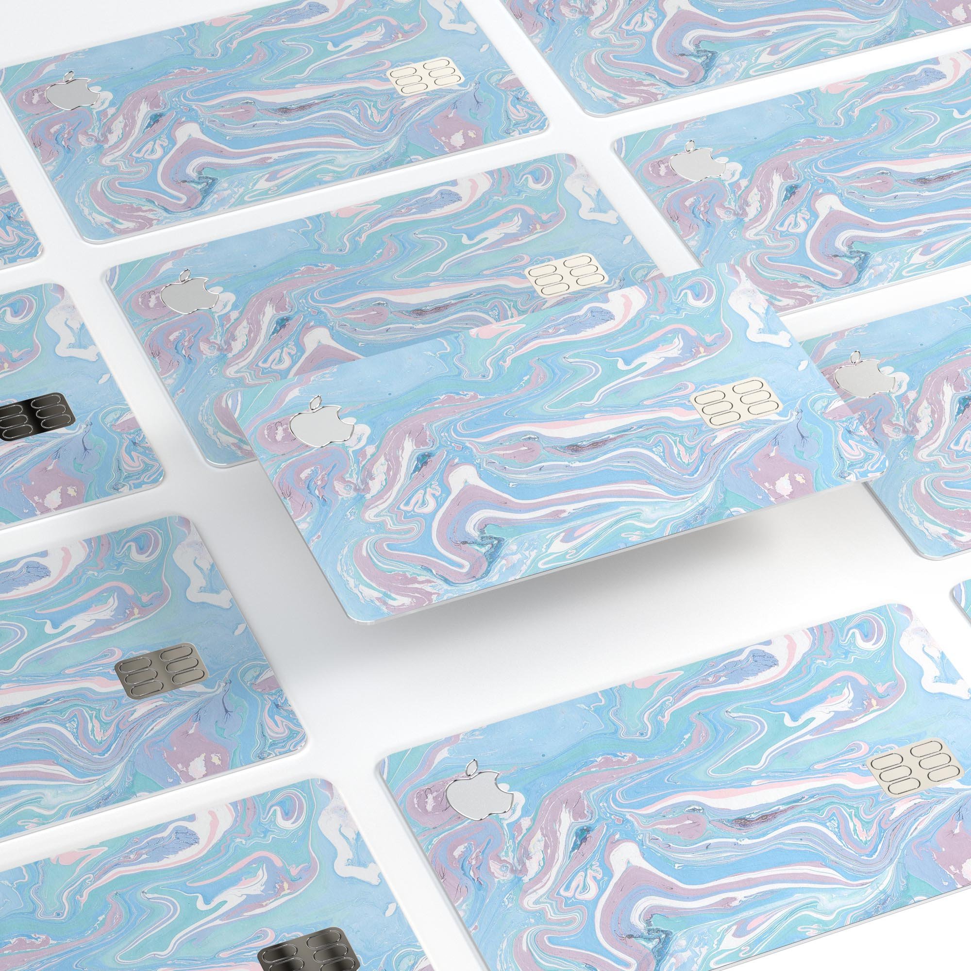 Marbleized Pink and Blue Soft v3 decal skin for Apple Card, showcasing vibrant colors and premium finish.