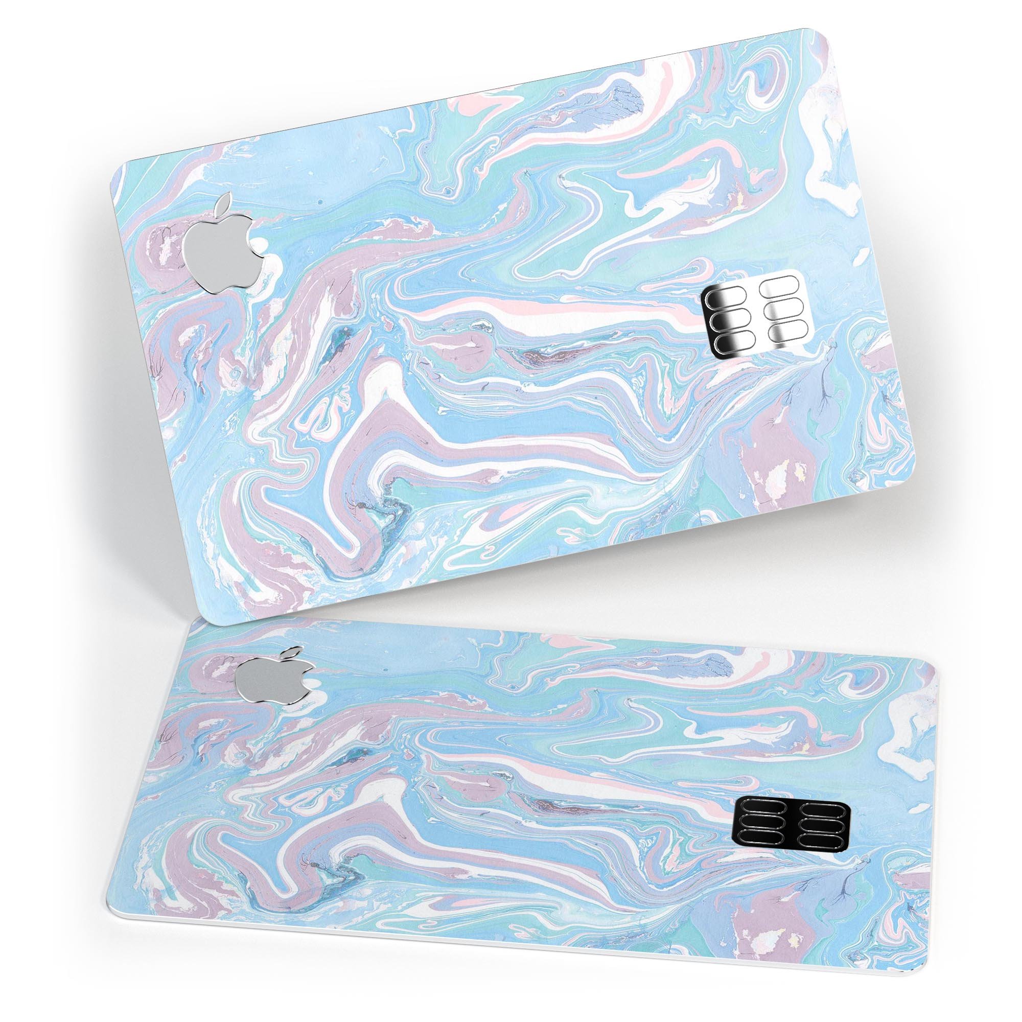 Marbleized Pink and Blue Soft v3 decal skin for Apple Card, showcasing vibrant colors and premium finish.