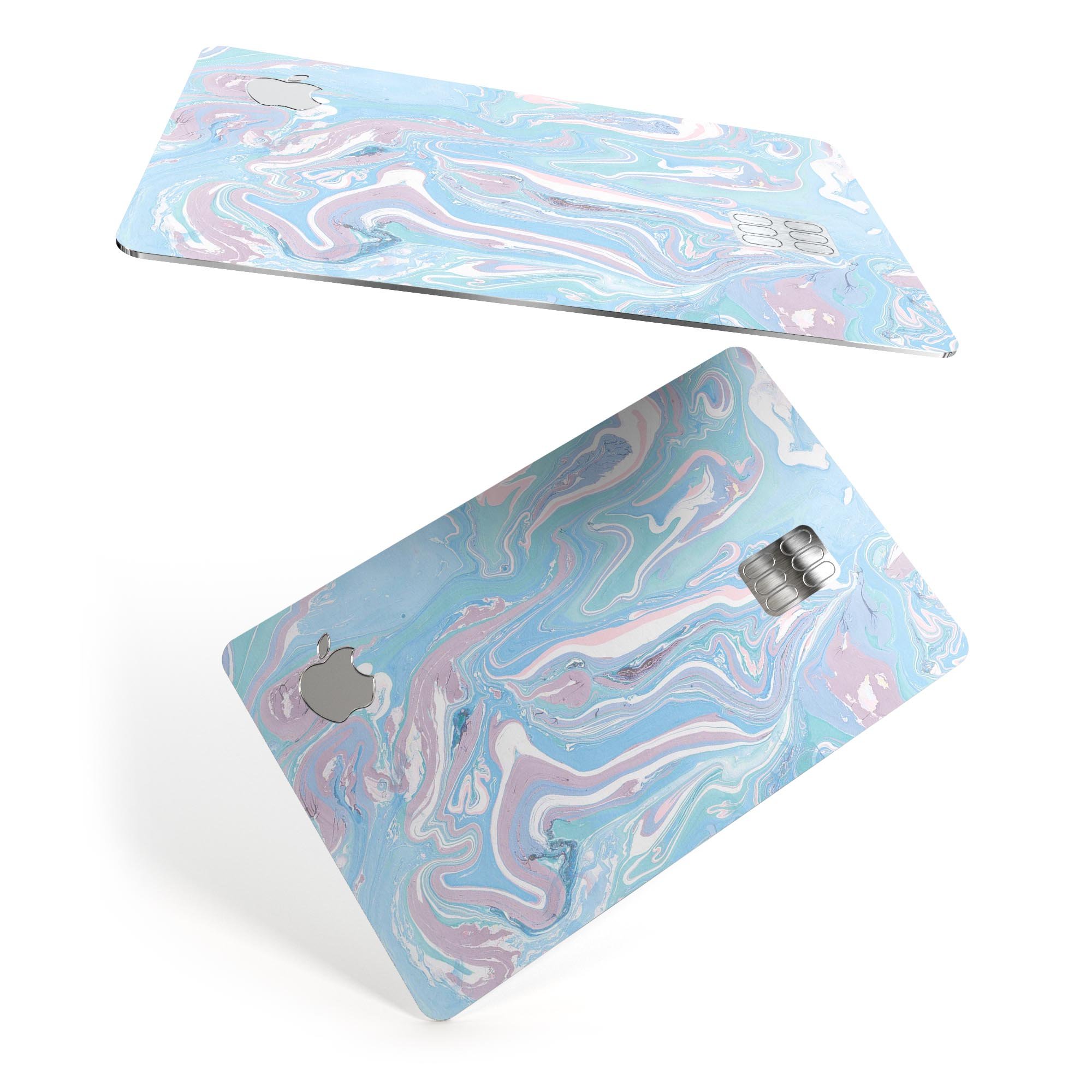 Marbleized Pink and Blue Soft v3 decal skin for Apple Card, showcasing vibrant colors and premium finish.