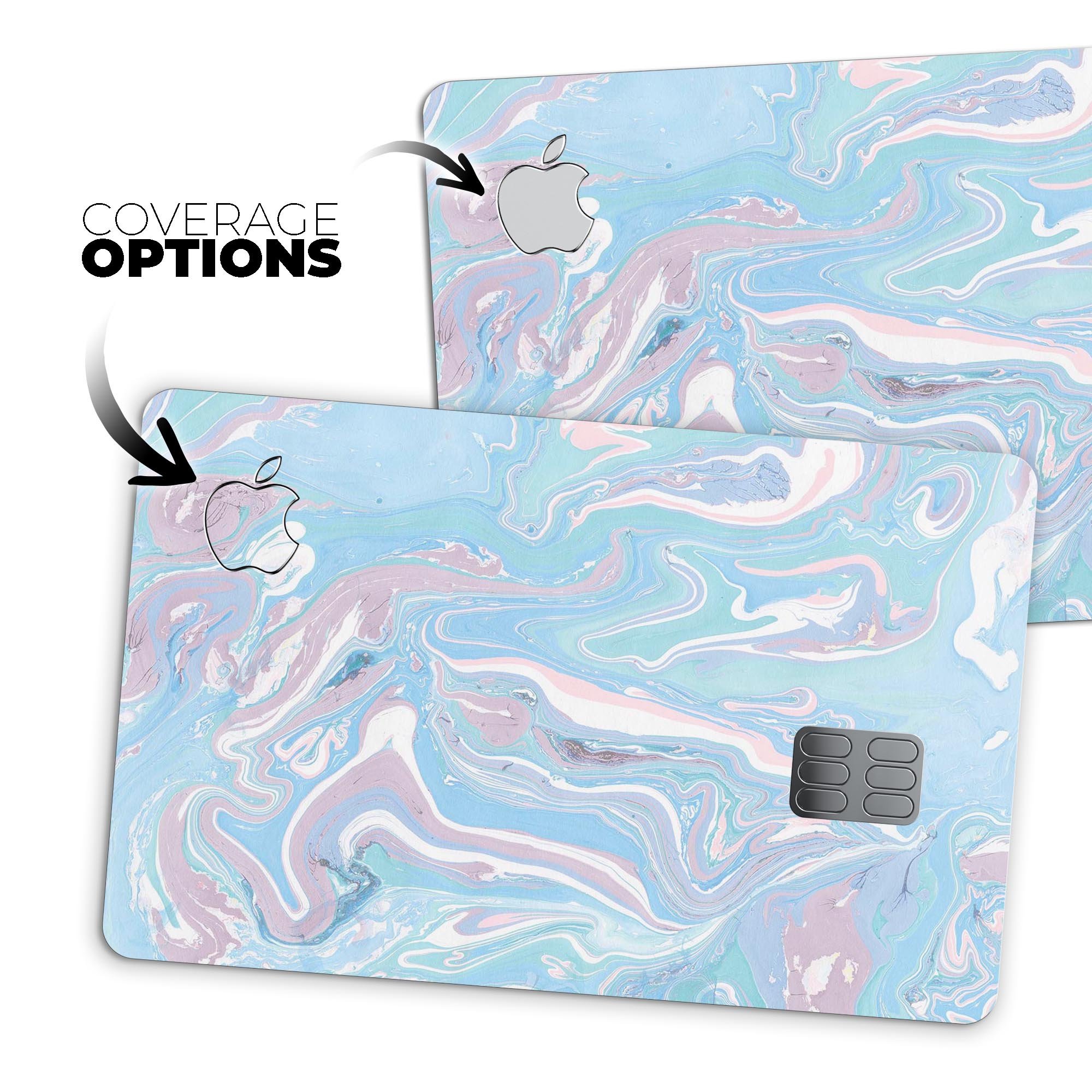 Marbleized Pink and Blue Soft v3 decal skin for Apple Card, showcasing vibrant colors and premium finish.