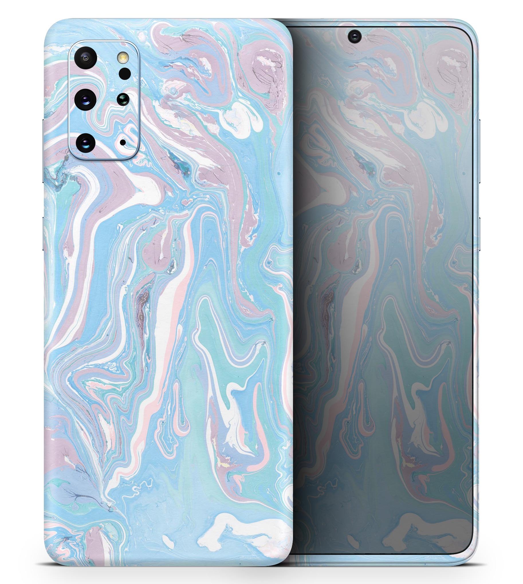 Marbleized Pink and Blue Skin-Kit for Samsung Galaxy, showcasing vibrant colors and a sleek design.