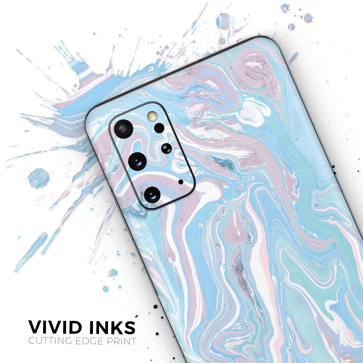 Marbleized Pink and Blue Skin-Kit for Samsung Galaxy, showcasing vibrant colors and a sleek design.