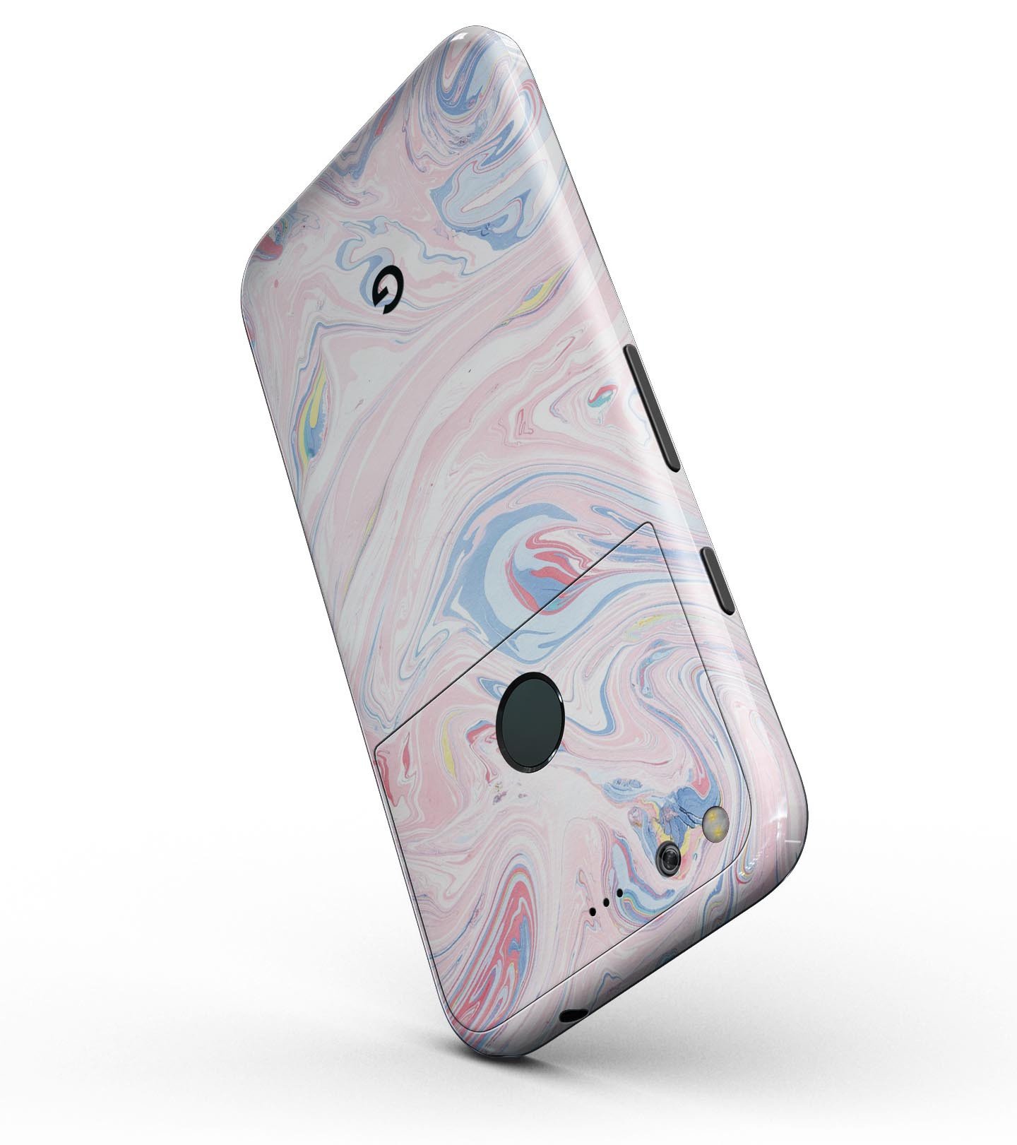 Marbleized Pink and Blue Swirl Full-Body Skin Kit for Google Pixel 5 and 5.5" XL, showcasing its vibrant design and precision fit.