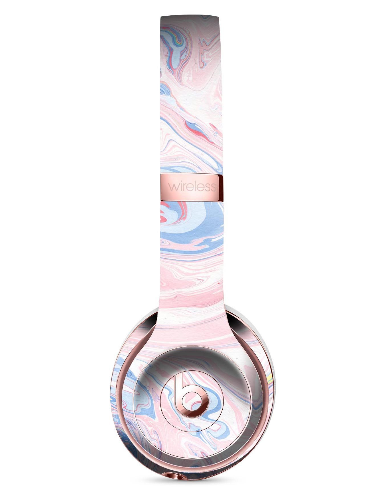 Marbleized Pink and Blue Swirl Skin Kit for Beats by Dre Solo 3 Wireless Headphones, showcasing vibrant colors and a sleek design.