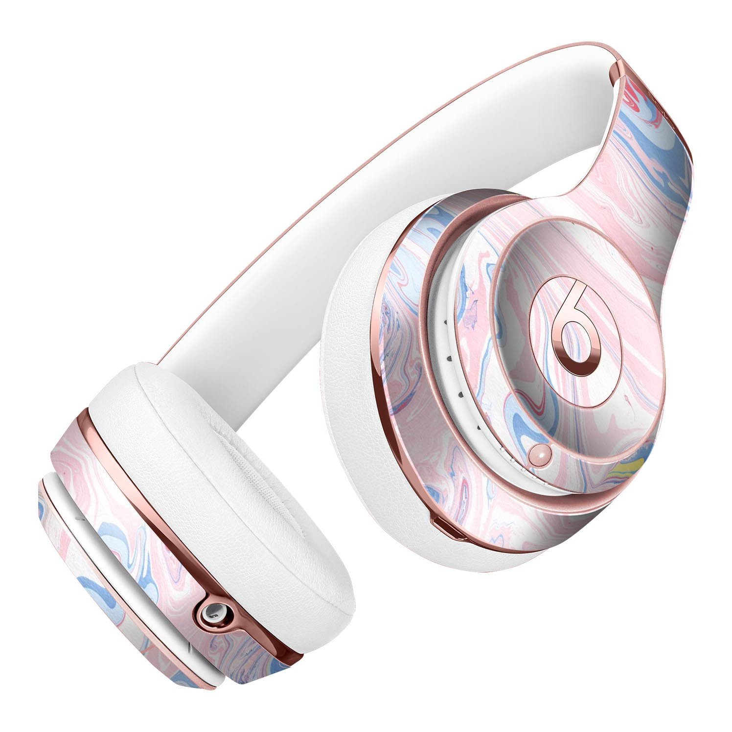 Marbleized Pink and Blue Swirl Skin Kit for Beats by Dre Solo 3 Wireless Headphones, showcasing vibrant colors and a sleek design.