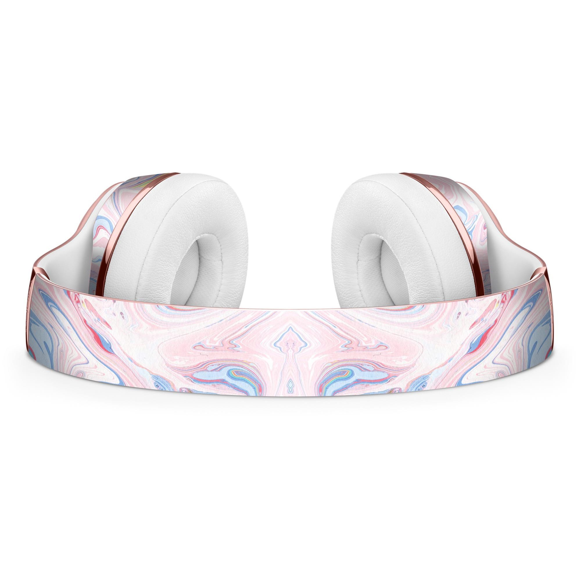 Marbleized Pink and Blue Swirl Skin Kit for Beats by Dre Solo 3 Wireless Headphones, showcasing vibrant colors and a sleek design.