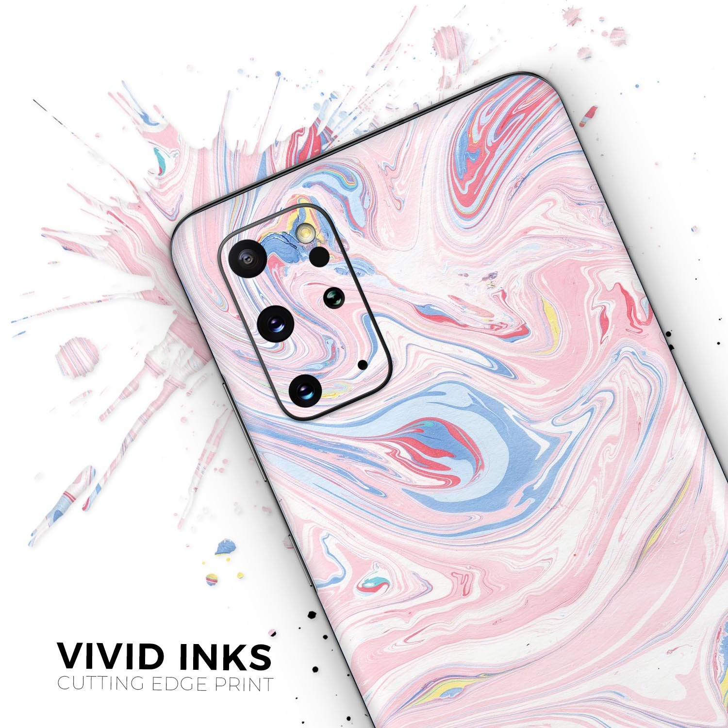 Marbleized Pink and Blue Swirl Skin-Kit for Samsung Galaxy S20, showcasing vibrant colors and a sleek design.