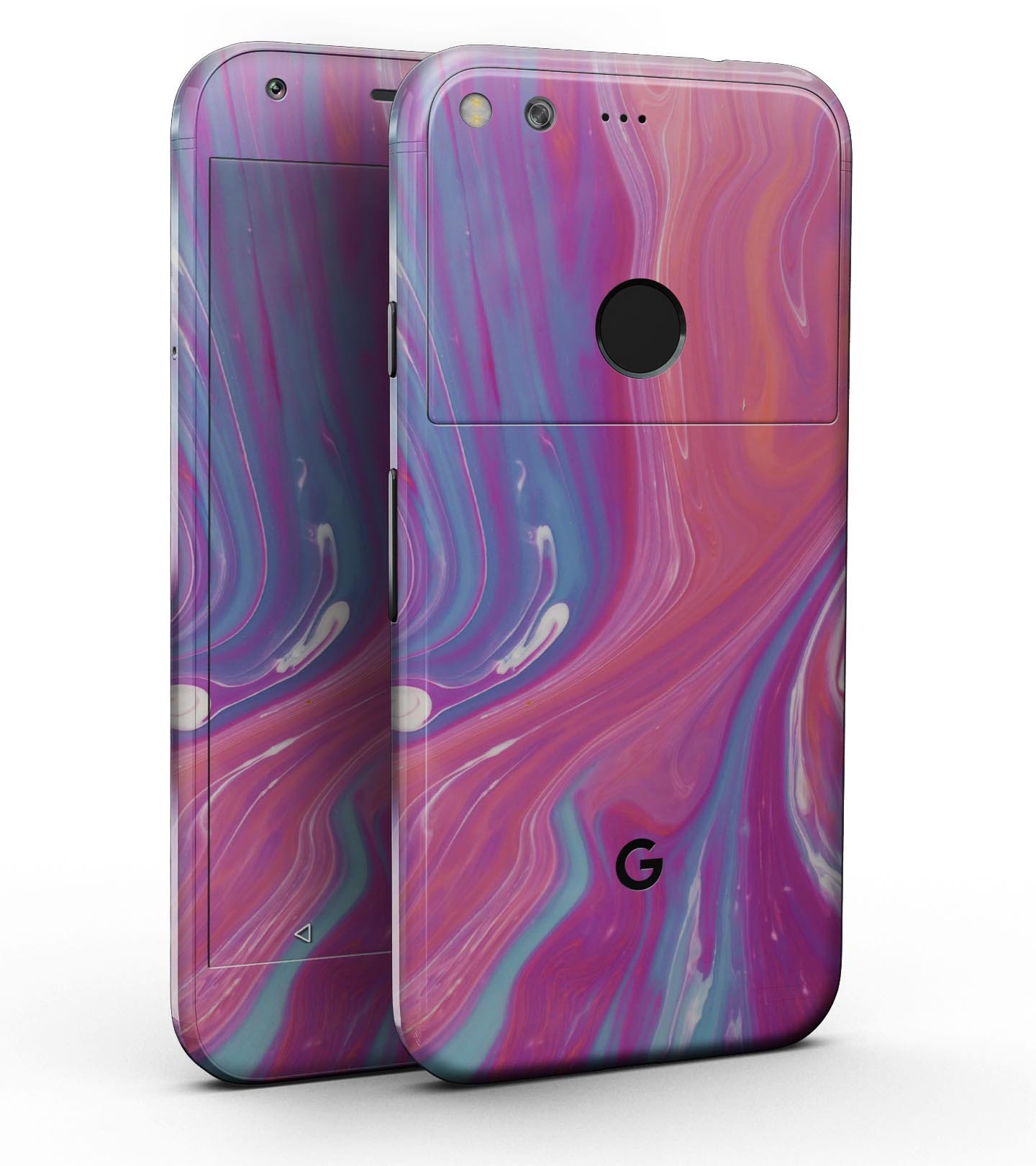 Marbleized Pink and Blue Full-Body Skin Kit for Google 5" Pixel, showcasing a stylish design and precision fit.