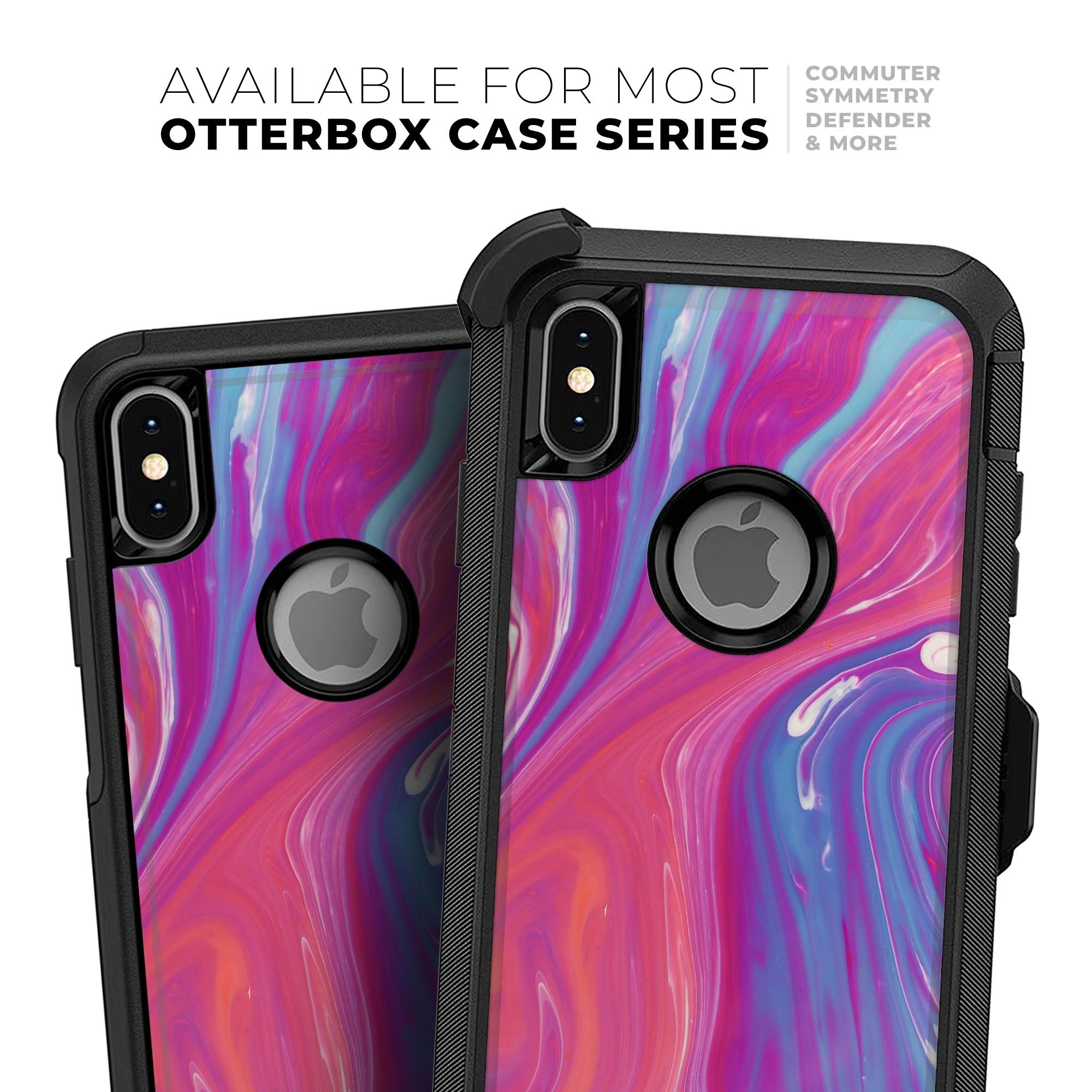 Marbleized Pink and Blue Skin Kit for iPhone OtterBox Cases, showcasing a stylish design with dual-layer protection.