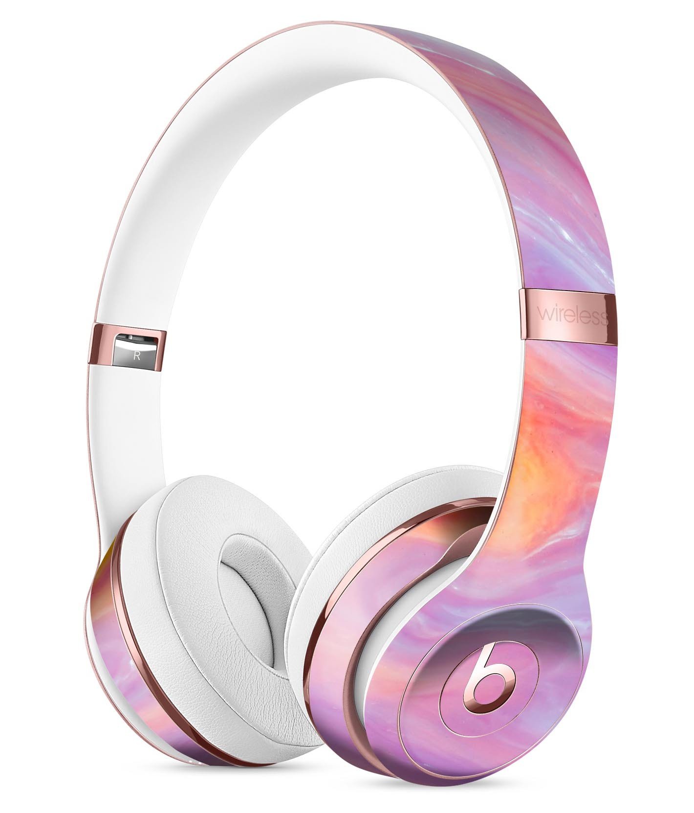 Marbleized Pink and Purple Paradise Full-Body Skin Kit for Beats by Dre Solo 3 Wireless Headphones, showcasing vibrant colors and unique design.