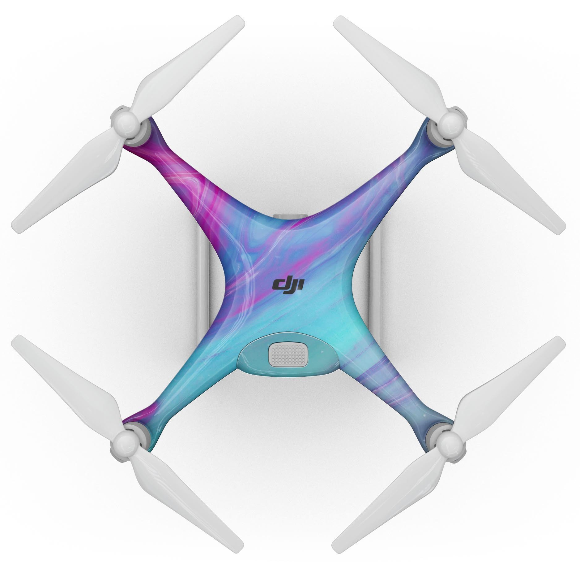 Marbleized Pink Ocean Blue Full-Body Skin Kit for DJI Phantom 4 Drone, showcasing its unique design and precision fit.