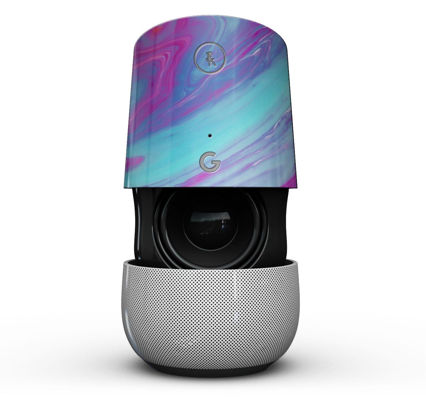 Marbleized Pink Ocean Blue Full-Body Skin Kit for Google Home Assistant, showcasing its stylish design and precision fit.