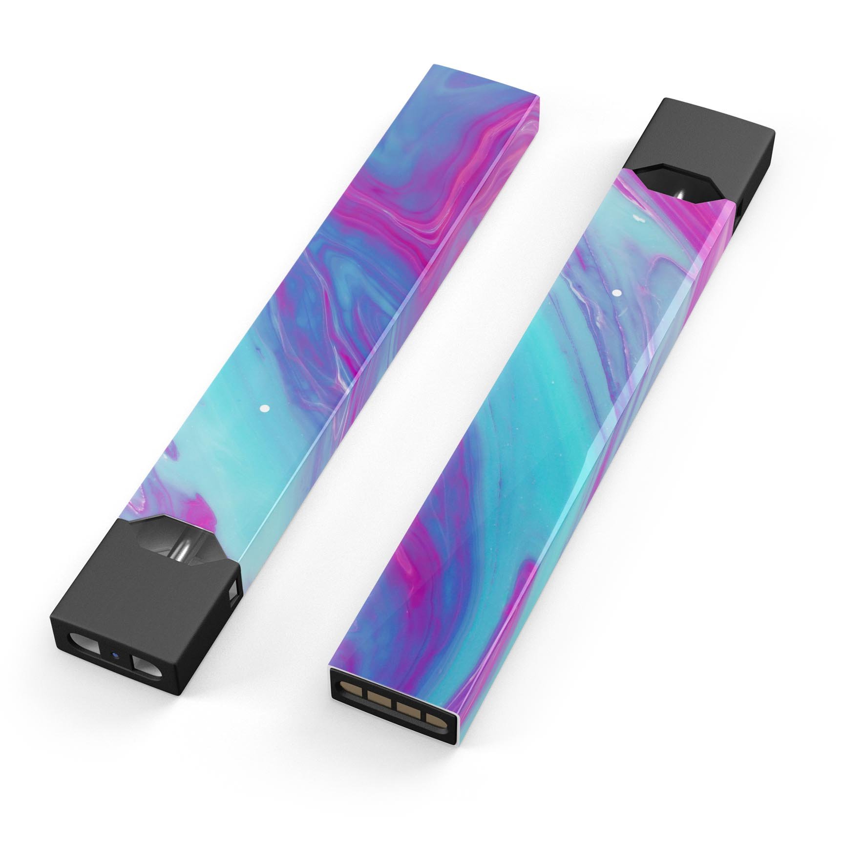 Marbleized Pink Ocean Blue skin-wrap for JUUL vaping device, showcasing vibrant colors and a sleek design.