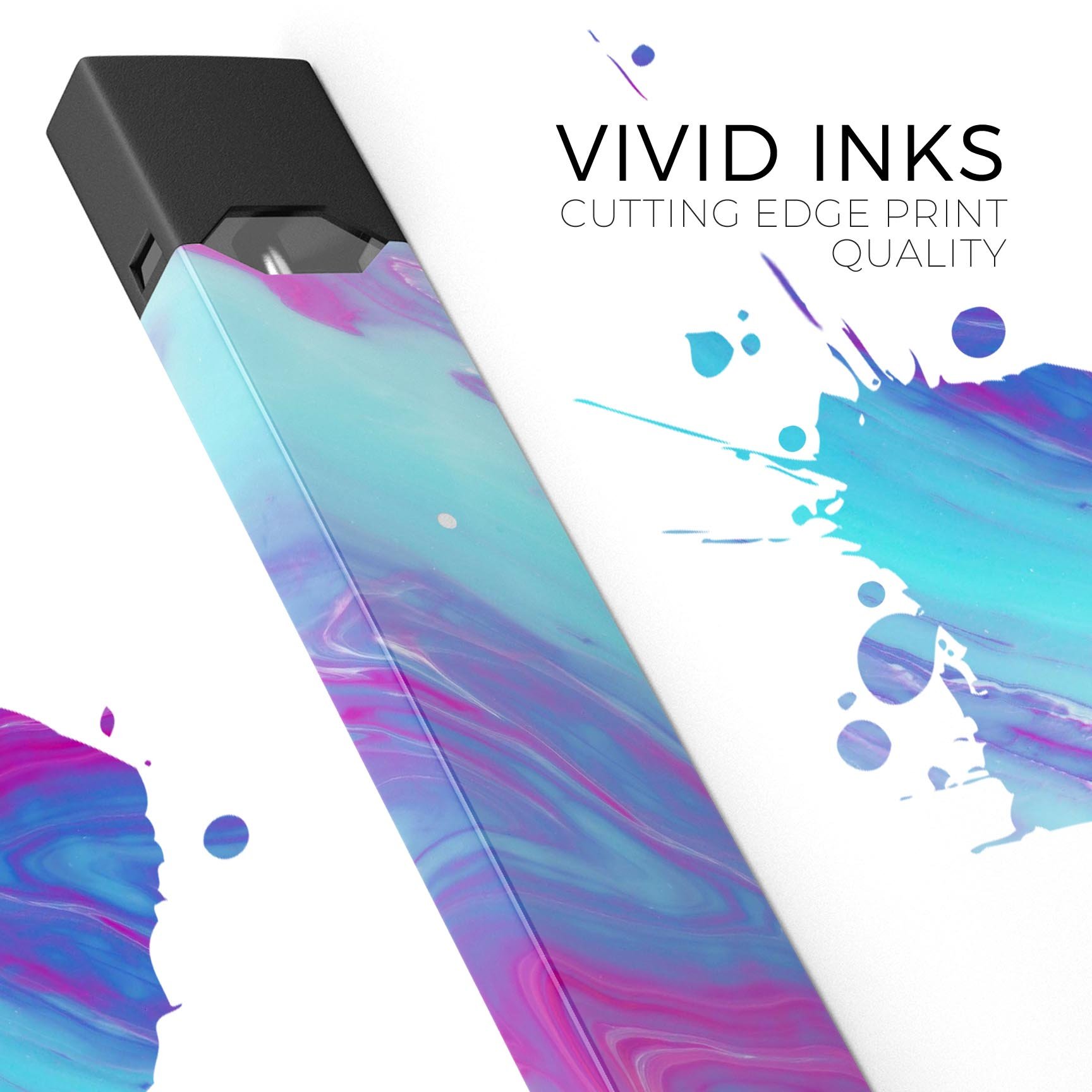 Marbleized Pink Ocean Blue skin-wrap for JUUL vaping device, showcasing vibrant colors and a sleek design.