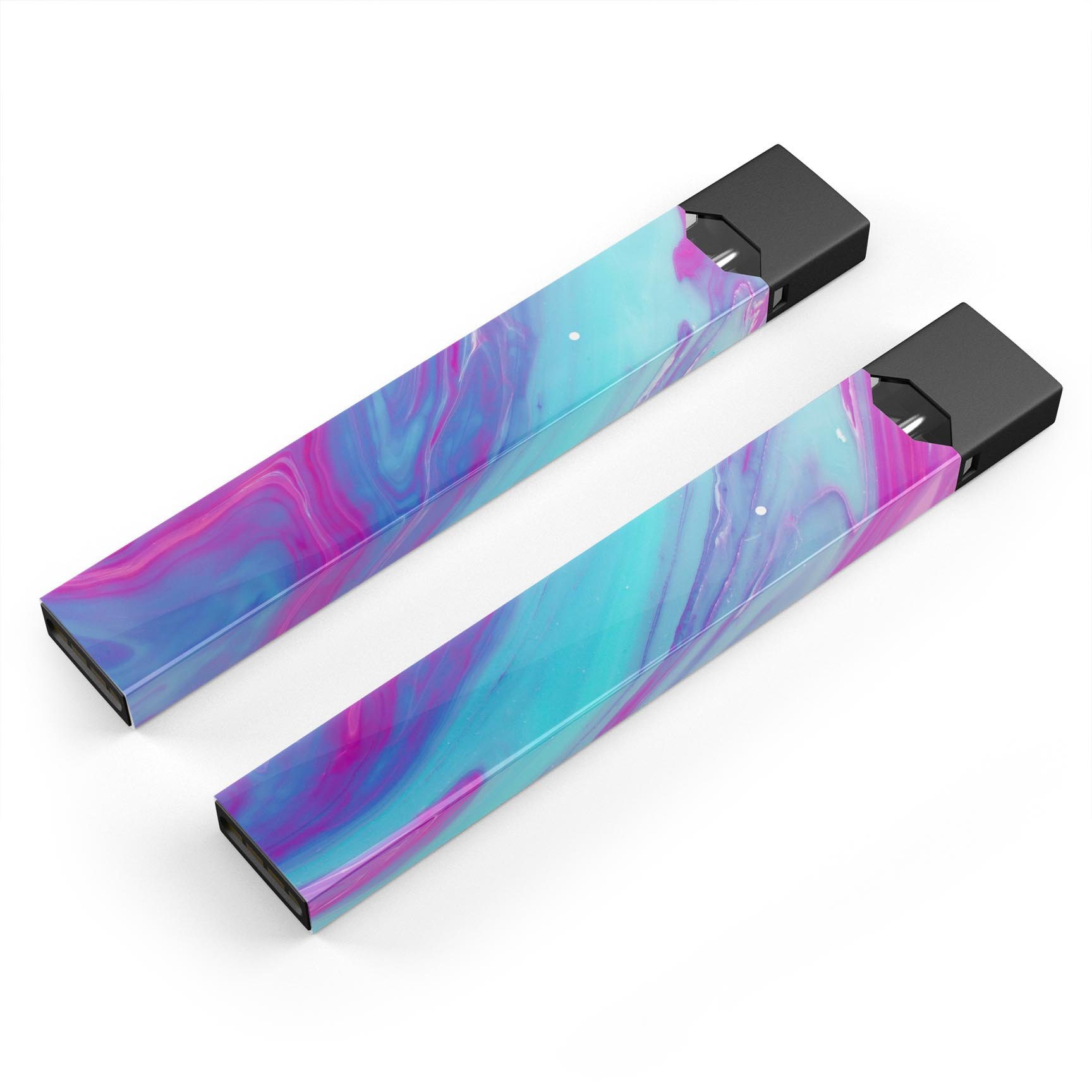 Marbleized Pink Ocean Blue skin-wrap for JUUL vaping device, showcasing vibrant colors and a sleek design.