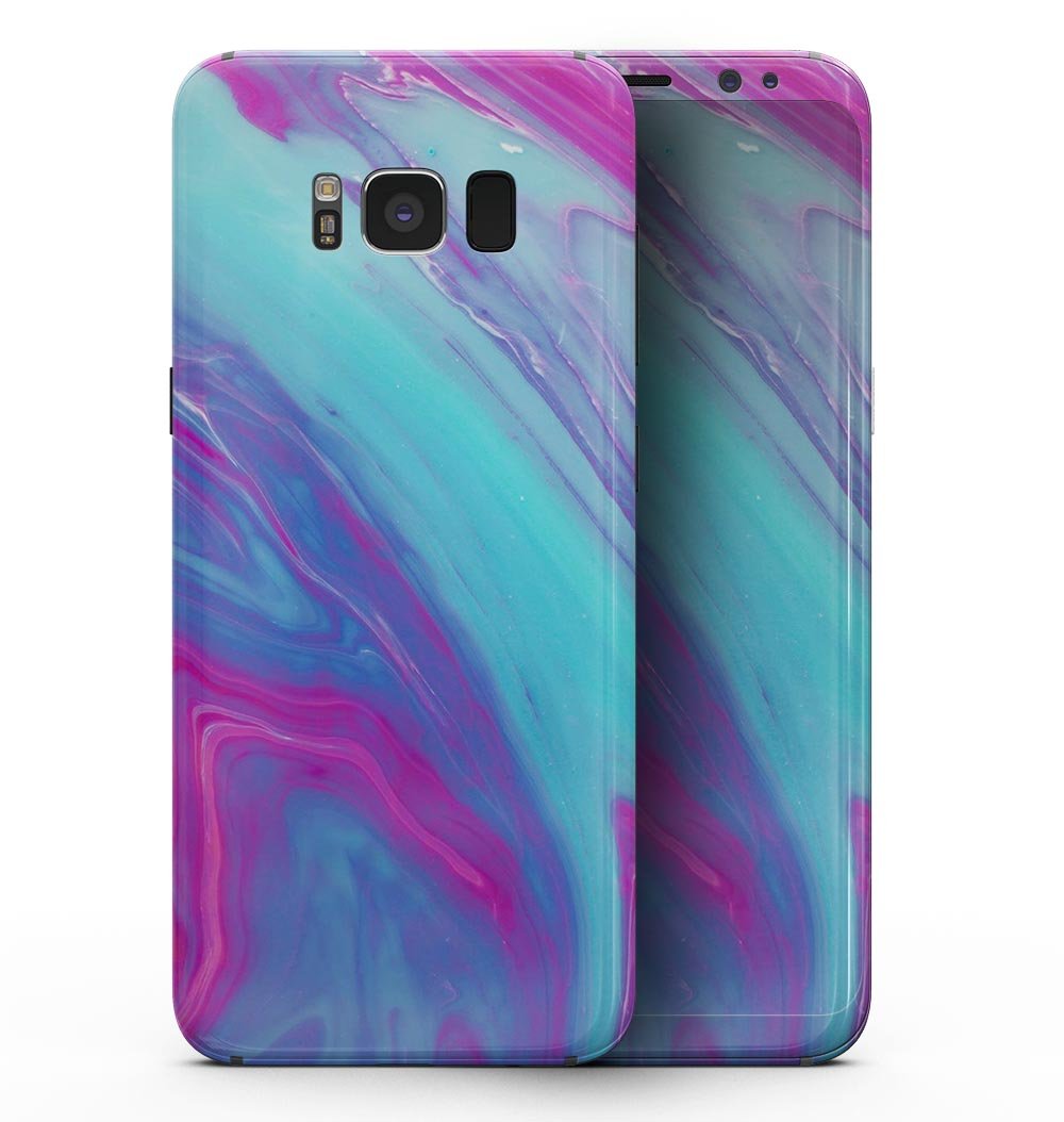 Marbleized Pink Ocean Blue skin kit for Samsung Galaxy S8, showcasing vibrant colors and sleek design.