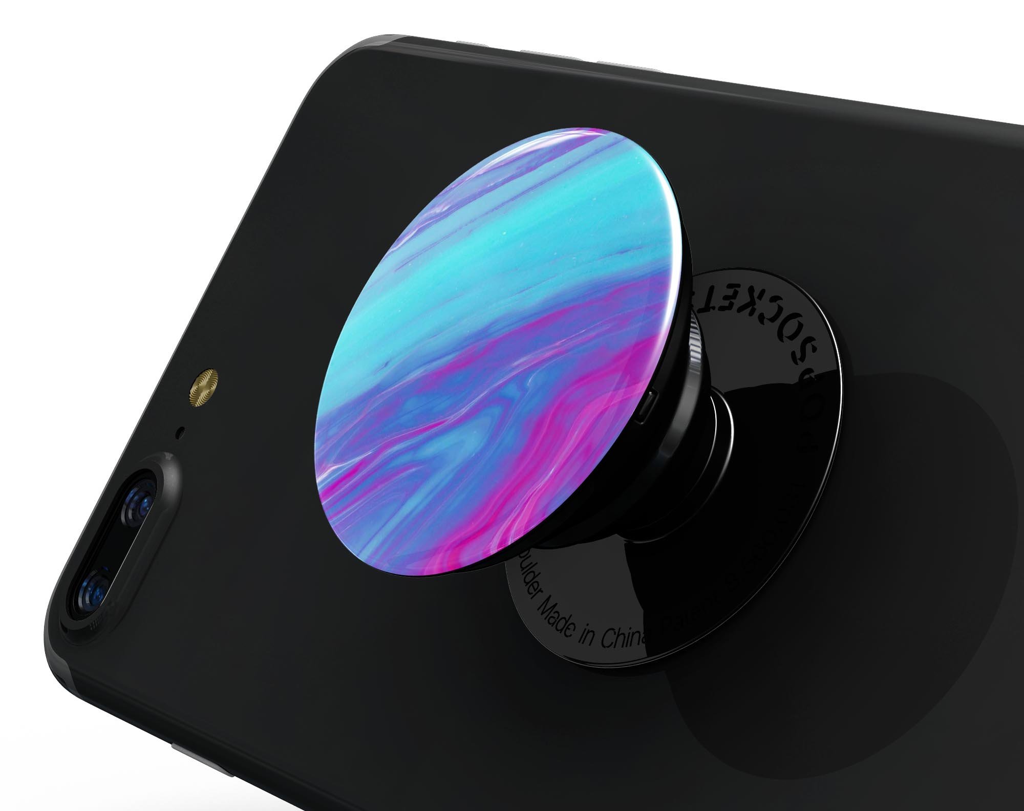 Marbleized Pink Ocean Blue Skin Kit for PopSockets, showcasing vibrant colors and a stylish design.