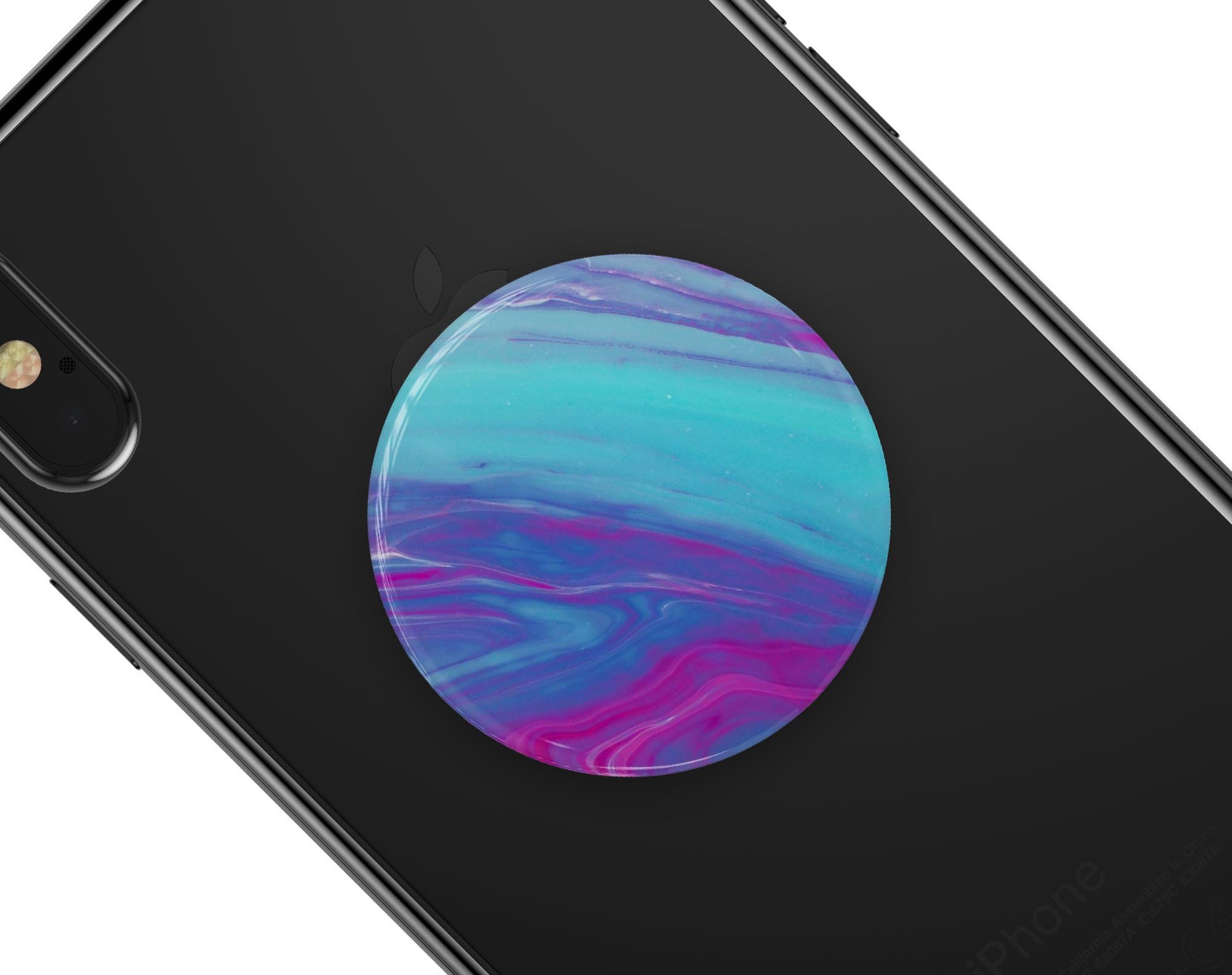 Marbleized Pink Ocean Blue Skin Kit for PopSockets, showcasing vibrant colors and a stylish design.