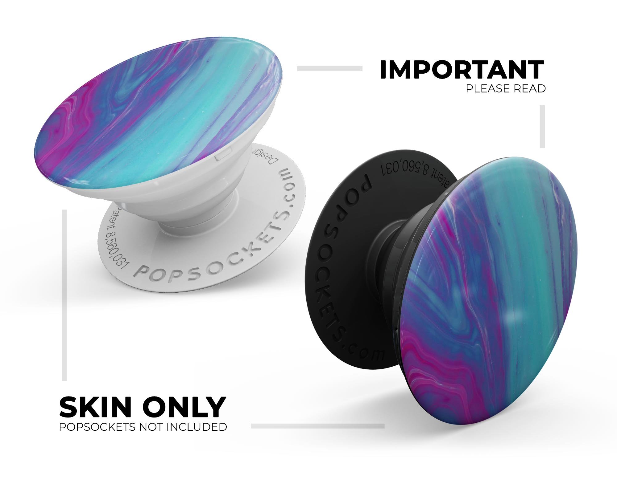 Marbleized Pink Ocean Blue Skin Kit for PopSockets, showcasing vibrant colors and a stylish design.