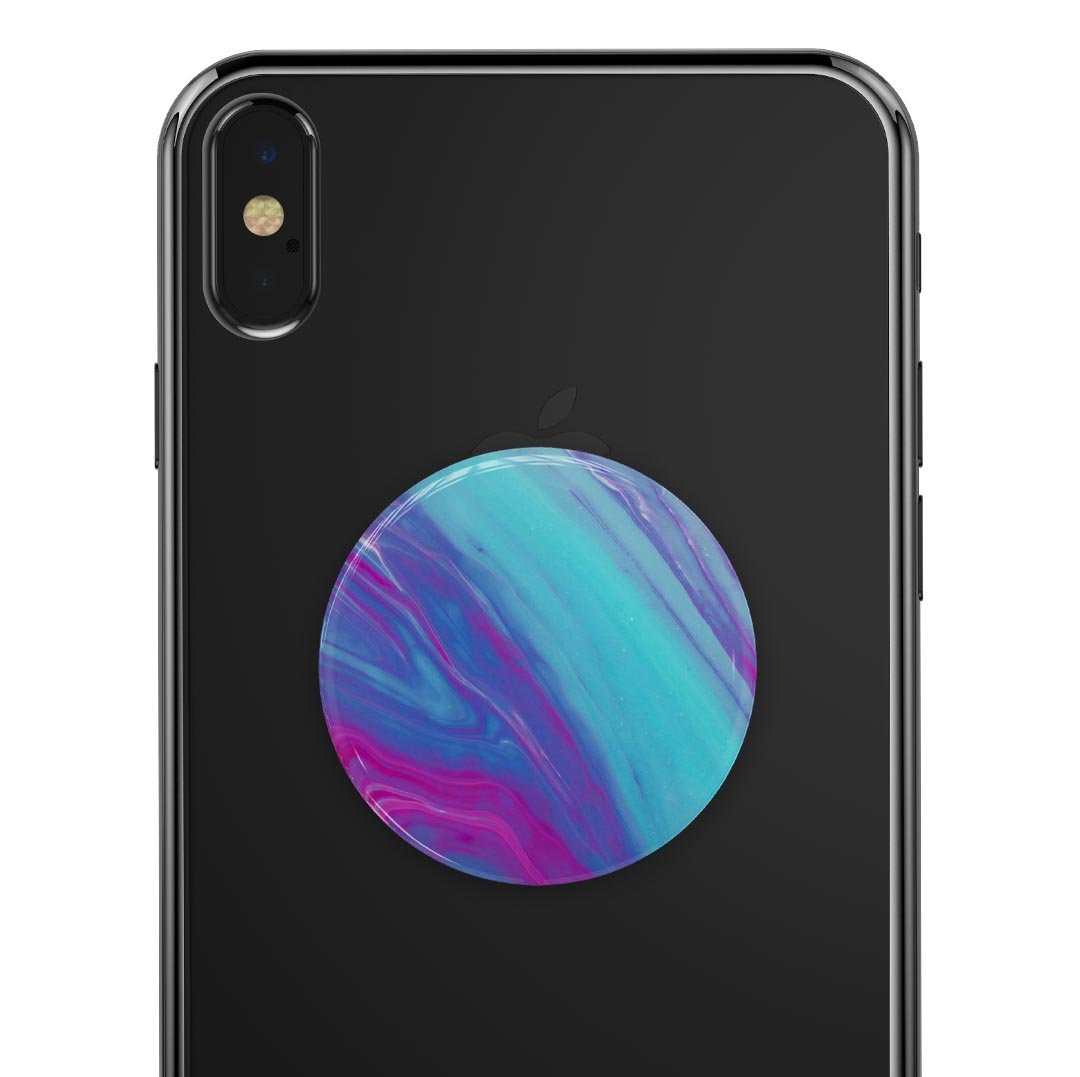 Marbleized Pink Ocean Blue Skin Kit for PopSockets, showcasing vibrant colors and a stylish design.