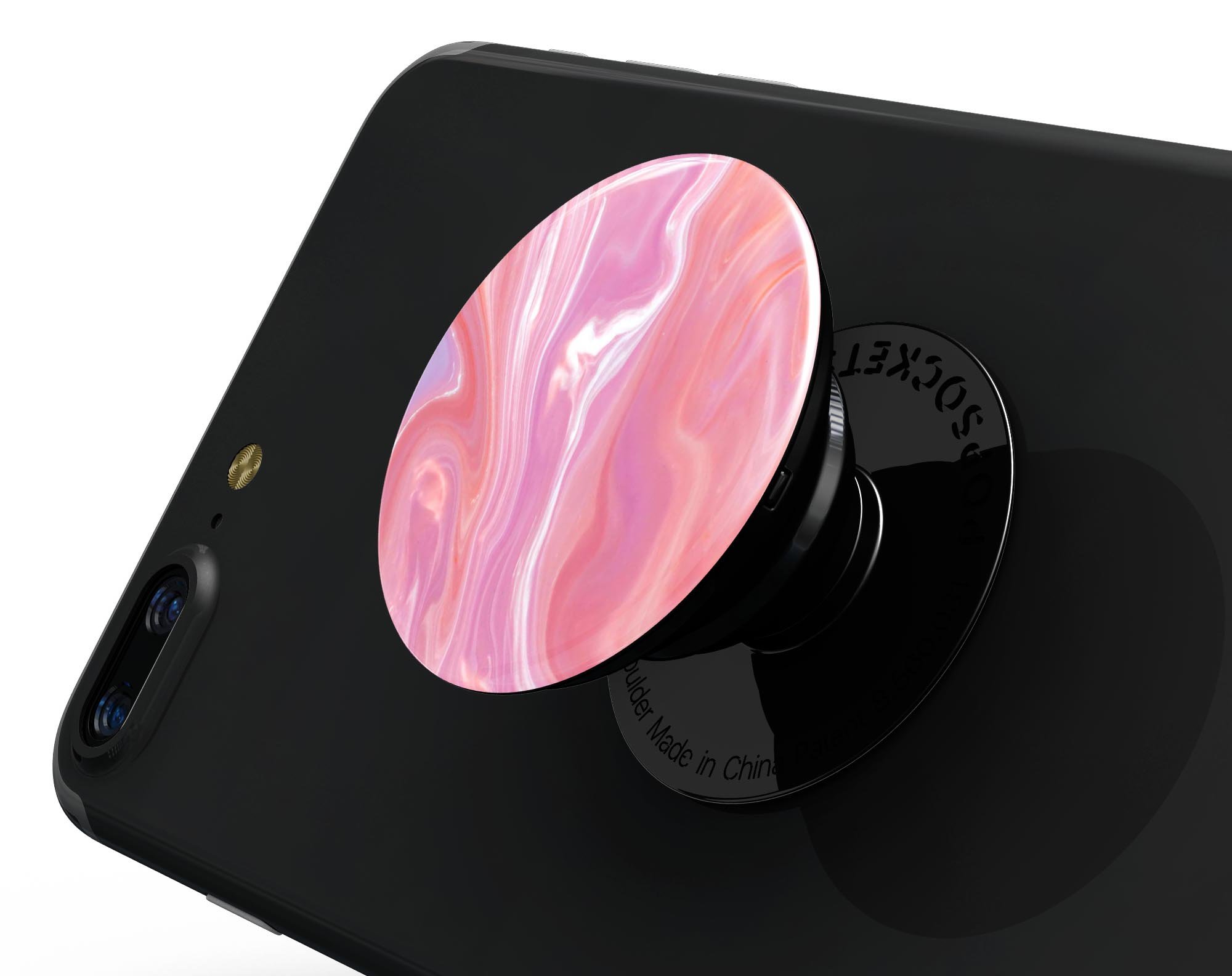 Marbleized Pink Paradise Skin Kit for PopSockets featuring a vibrant pink and white marble design, showcasing its premium vinyl material.