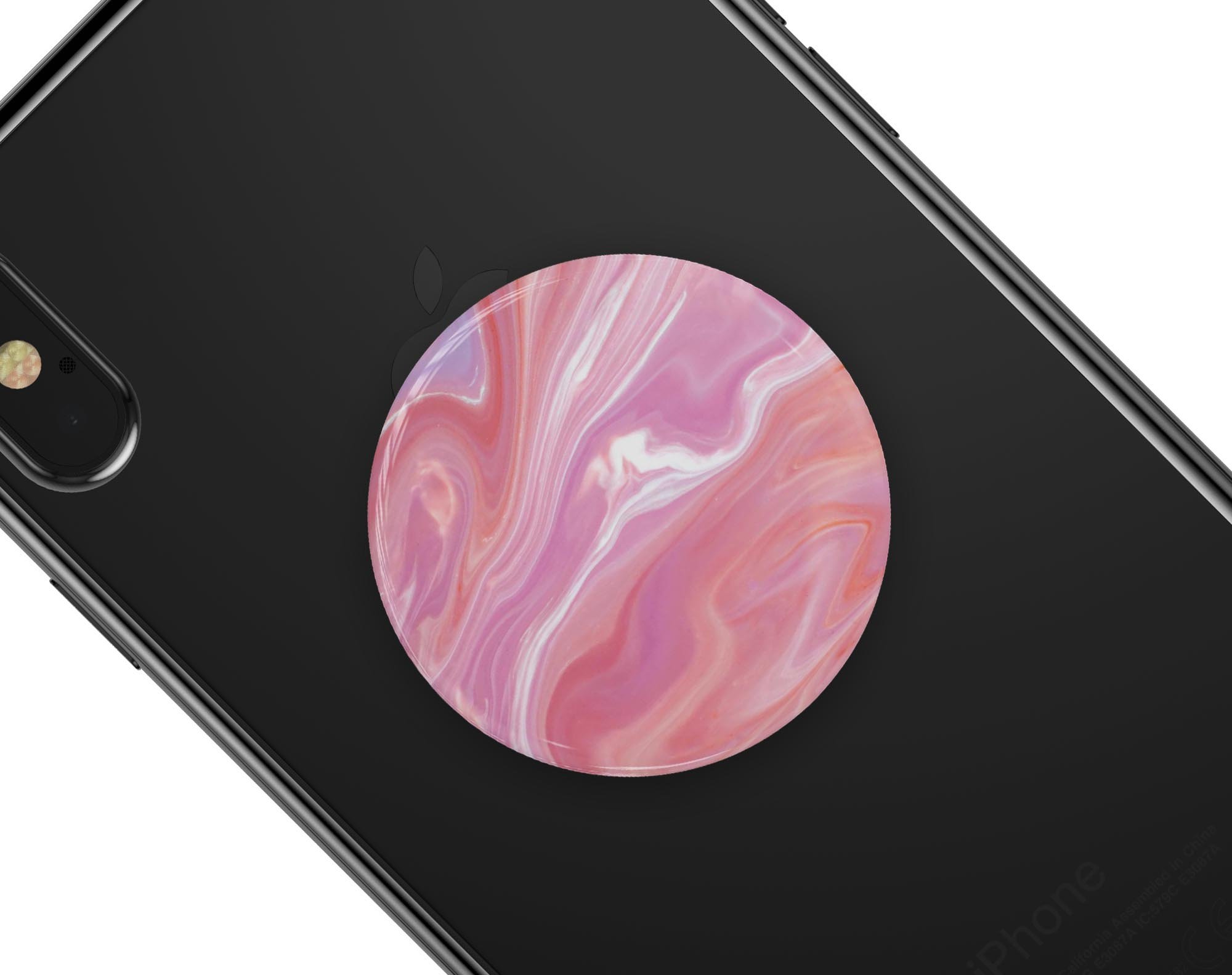 Marbleized Pink Paradise Skin Kit for PopSockets featuring a vibrant pink and white marble design, showcasing its premium vinyl material.