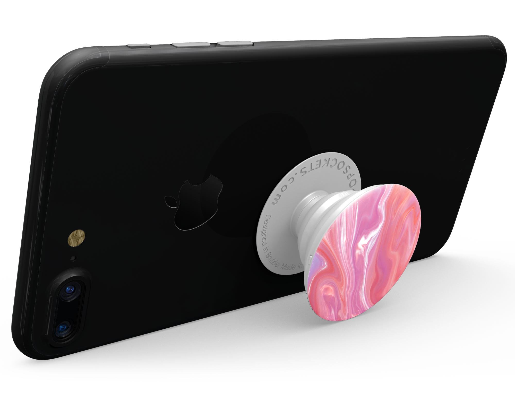 Marbleized Pink Paradise Skin Kit for PopSockets featuring a vibrant pink and white marble design, showcasing its premium vinyl material.