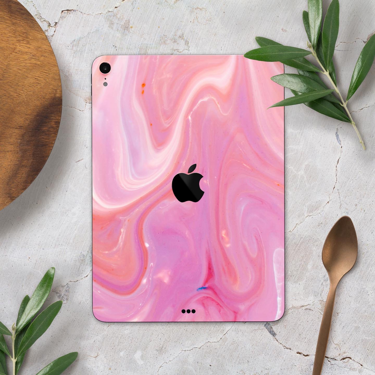 Marbleized Pink Paradise V2 skin decal for Apple iPad, showcasing a vibrant pink marble design with a glossy finish.