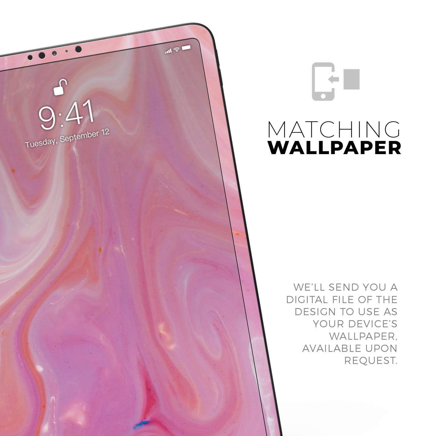 Marbleized Pink Paradise V2 skin decal for Apple iPad, showcasing a vibrant pink marble design with a glossy finish.