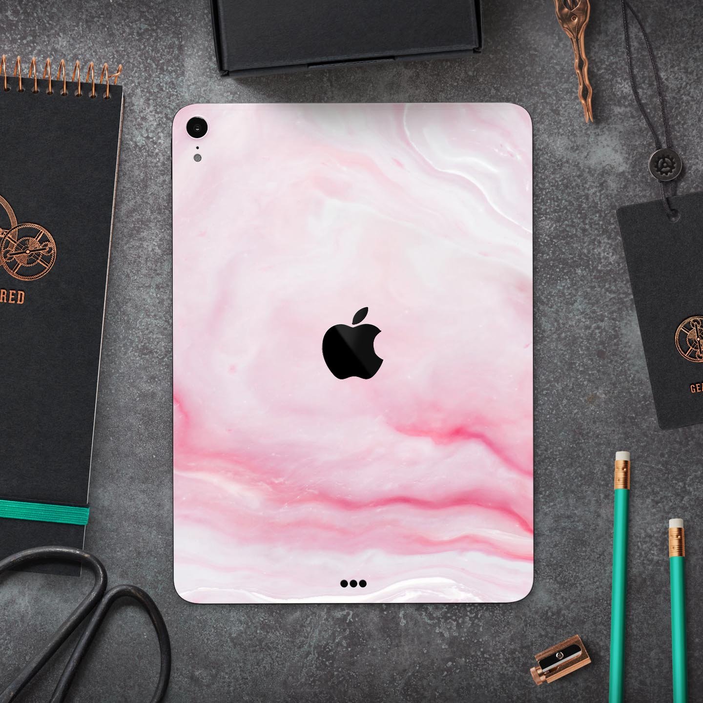 Marbleized Pink Paradise V4 skin decal for Apple iPad, showcasing a vibrant marble design with a smooth finish.