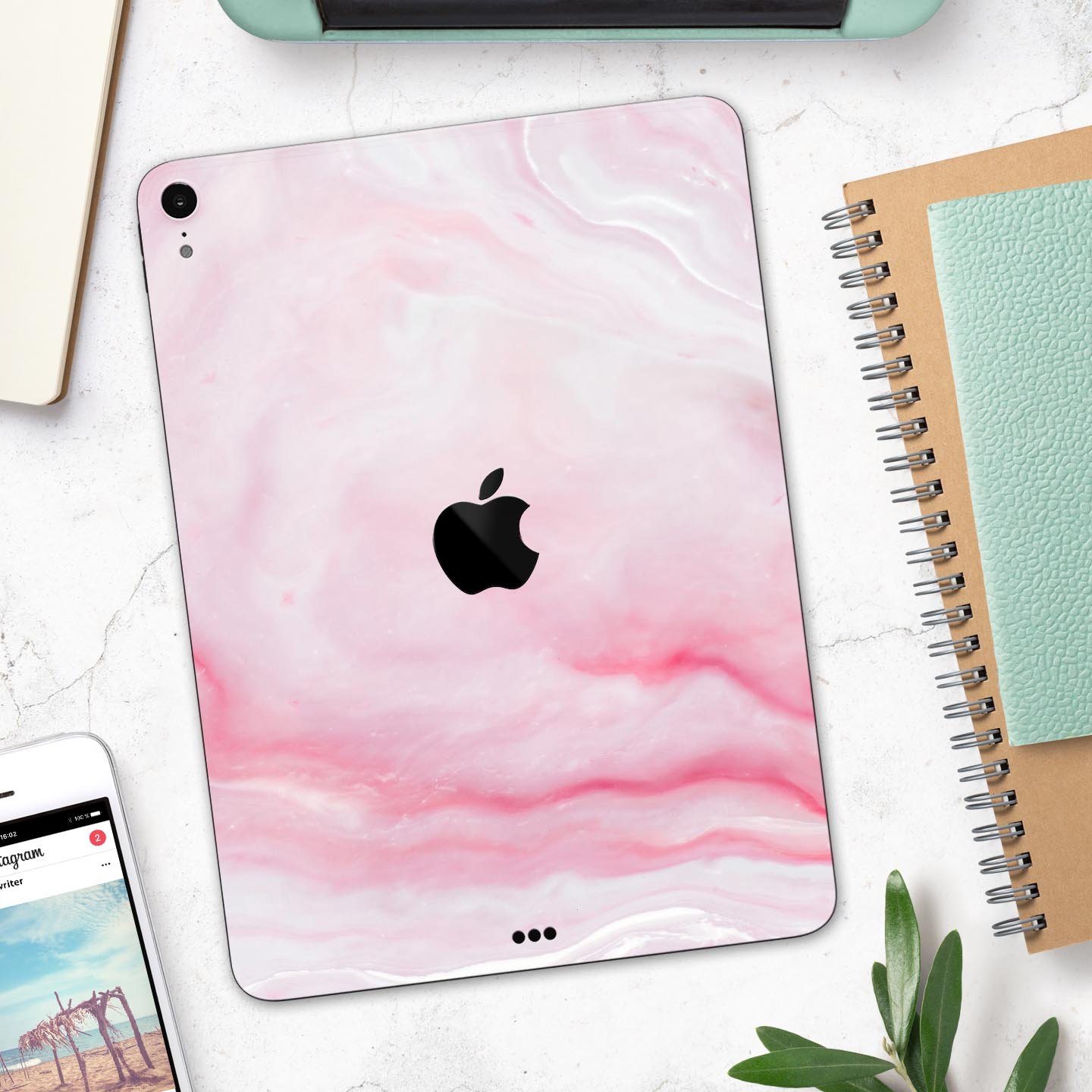 Marbleized Pink Paradise V4 skin decal for Apple iPad, showcasing a vibrant marble design with a smooth finish.