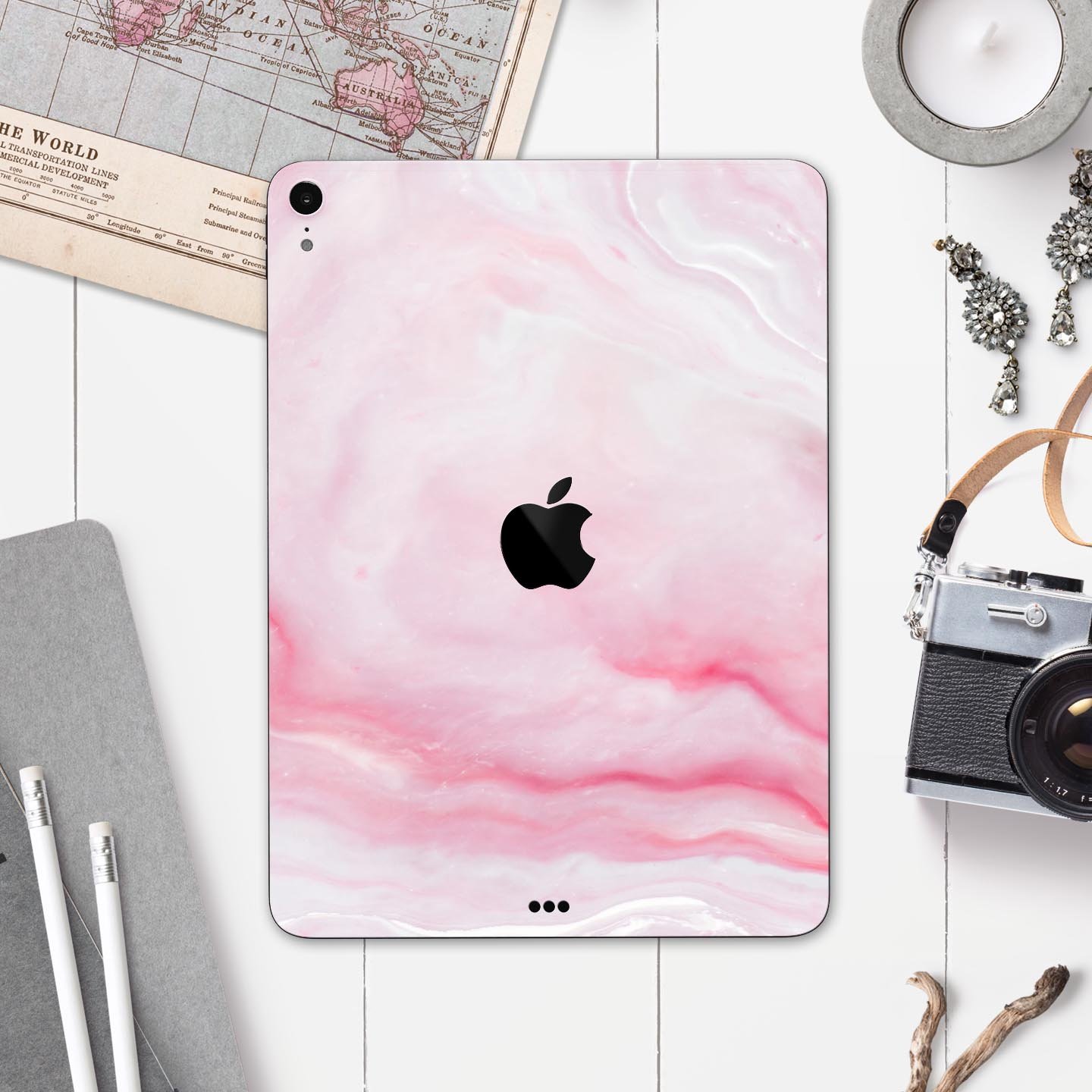 Marbleized Pink Paradise V4 skin decal for Apple iPad, showcasing a vibrant marble design with a smooth finish.