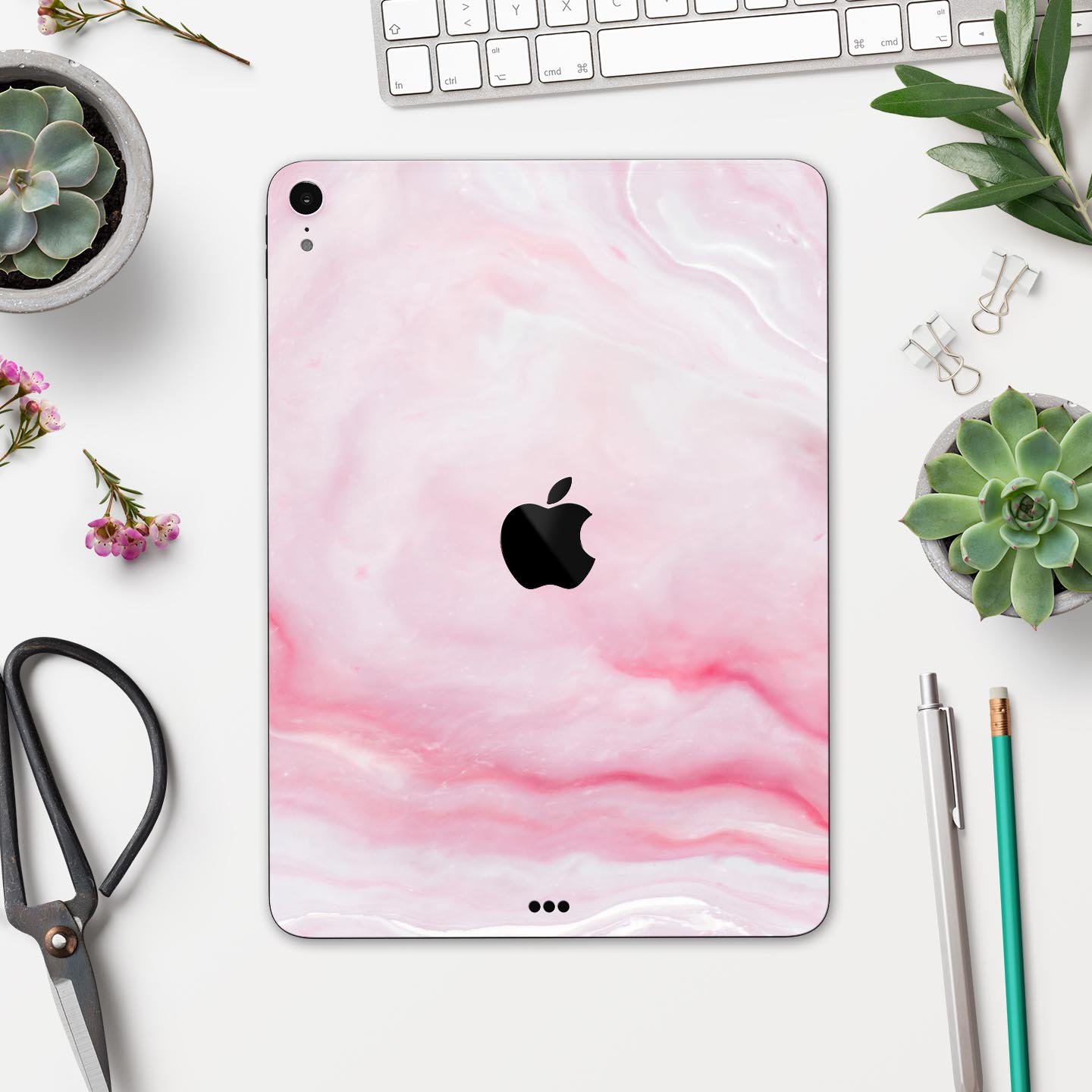 Marbleized Pink Paradise V4 skin decal for Apple iPad, showcasing a vibrant marble design with a smooth finish.