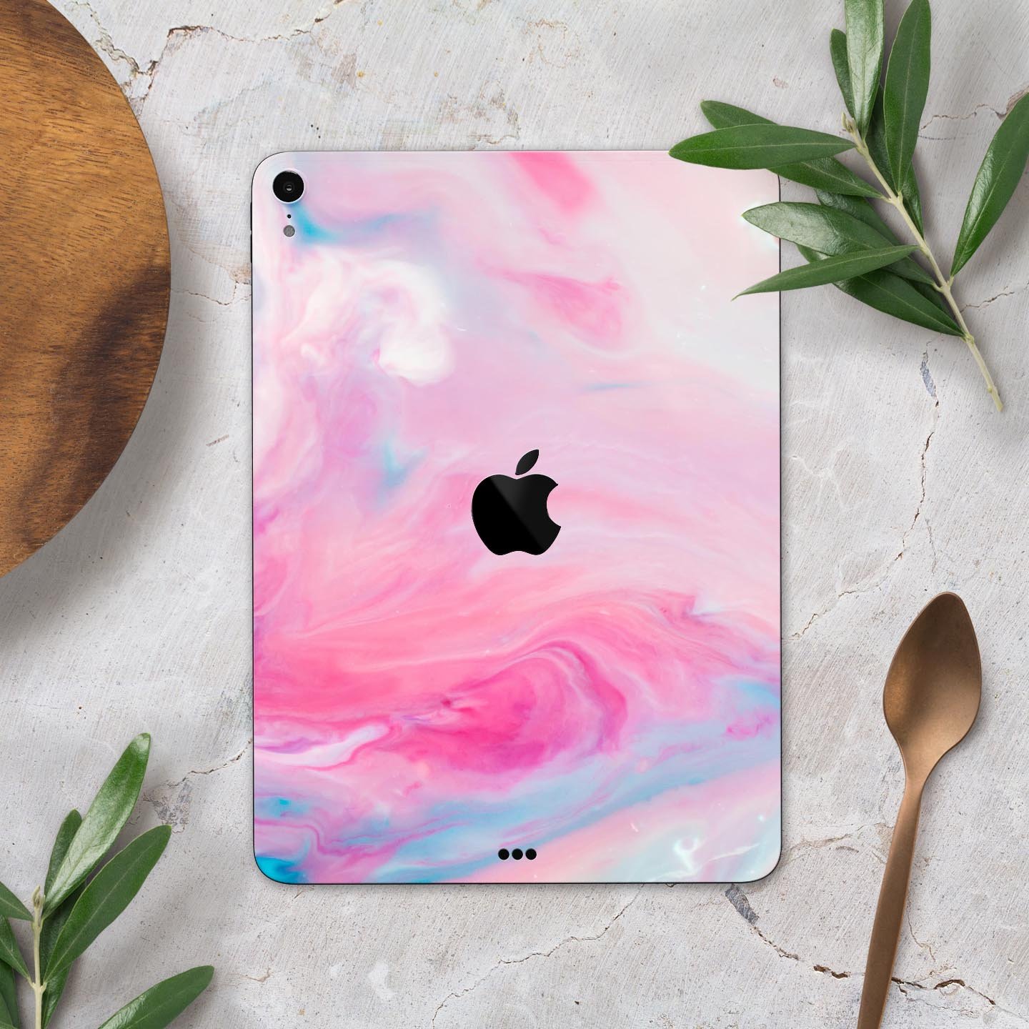 Marbleized Pink Paradise V5 skin decal for Apple iPad, showcasing a stylish pink marble design with ultra-thin protection.