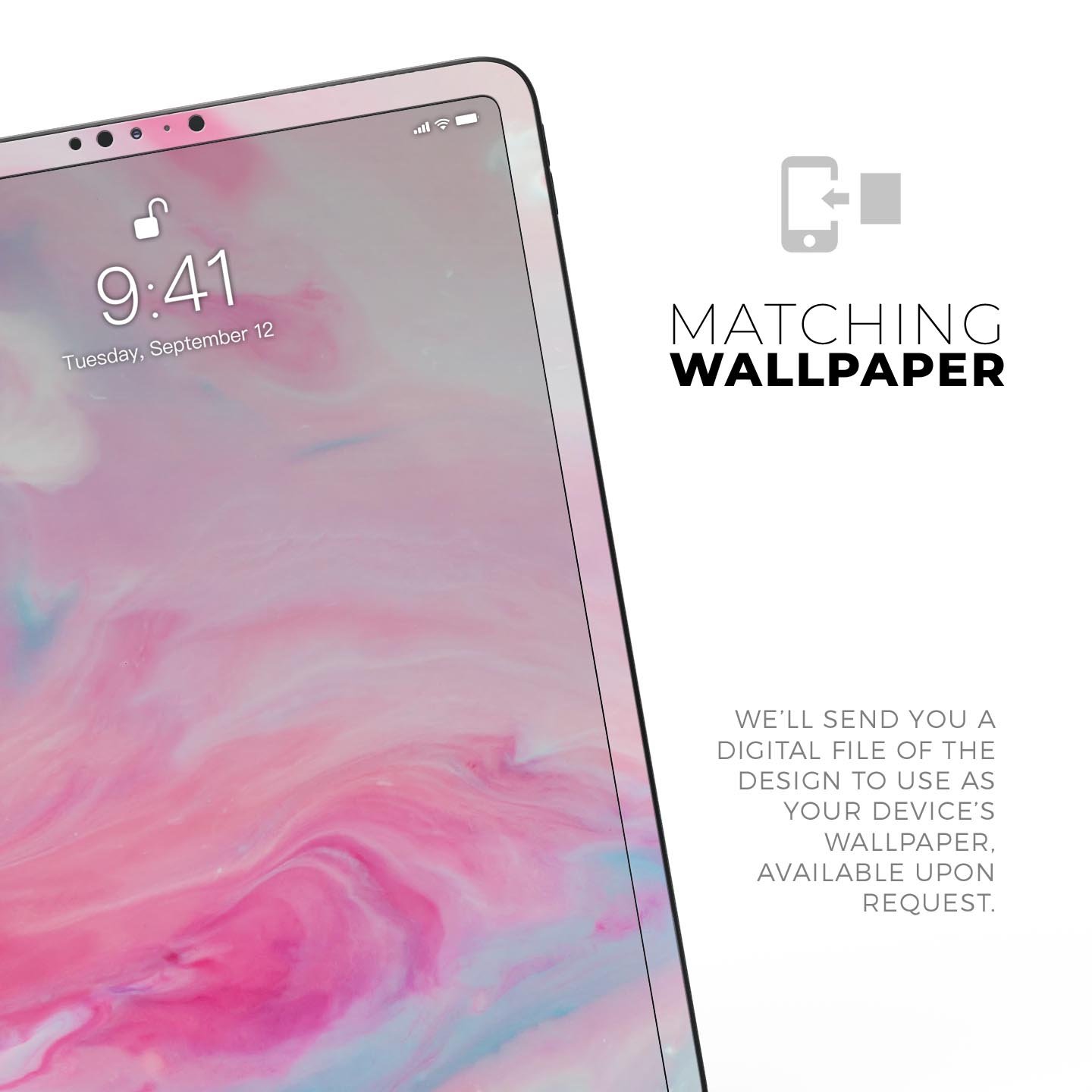 Marbleized Pink Paradise V5 skin decal for Apple iPad, showcasing a stylish pink marble design with ultra-thin protection.