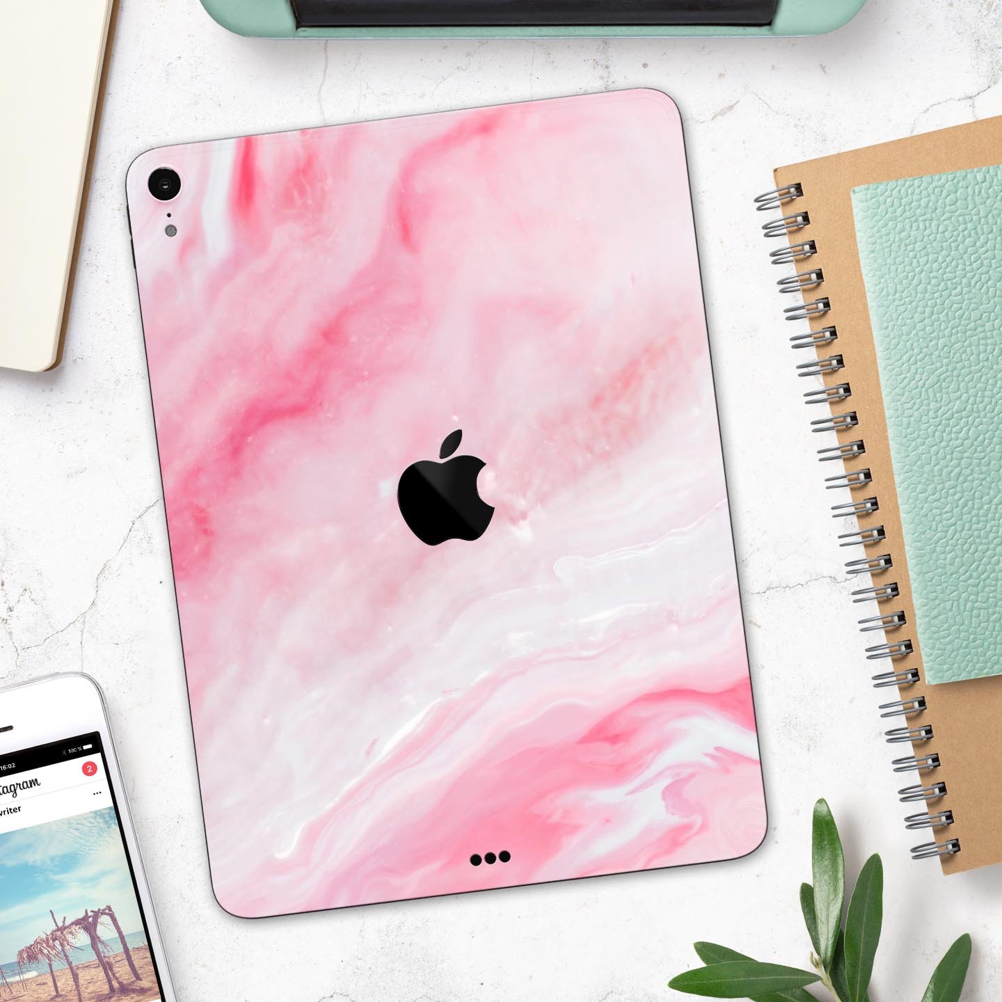 Marbleized Pink Paradise V6 skin decal for Apple iPad, showcasing a stylish marble design with pink hues.