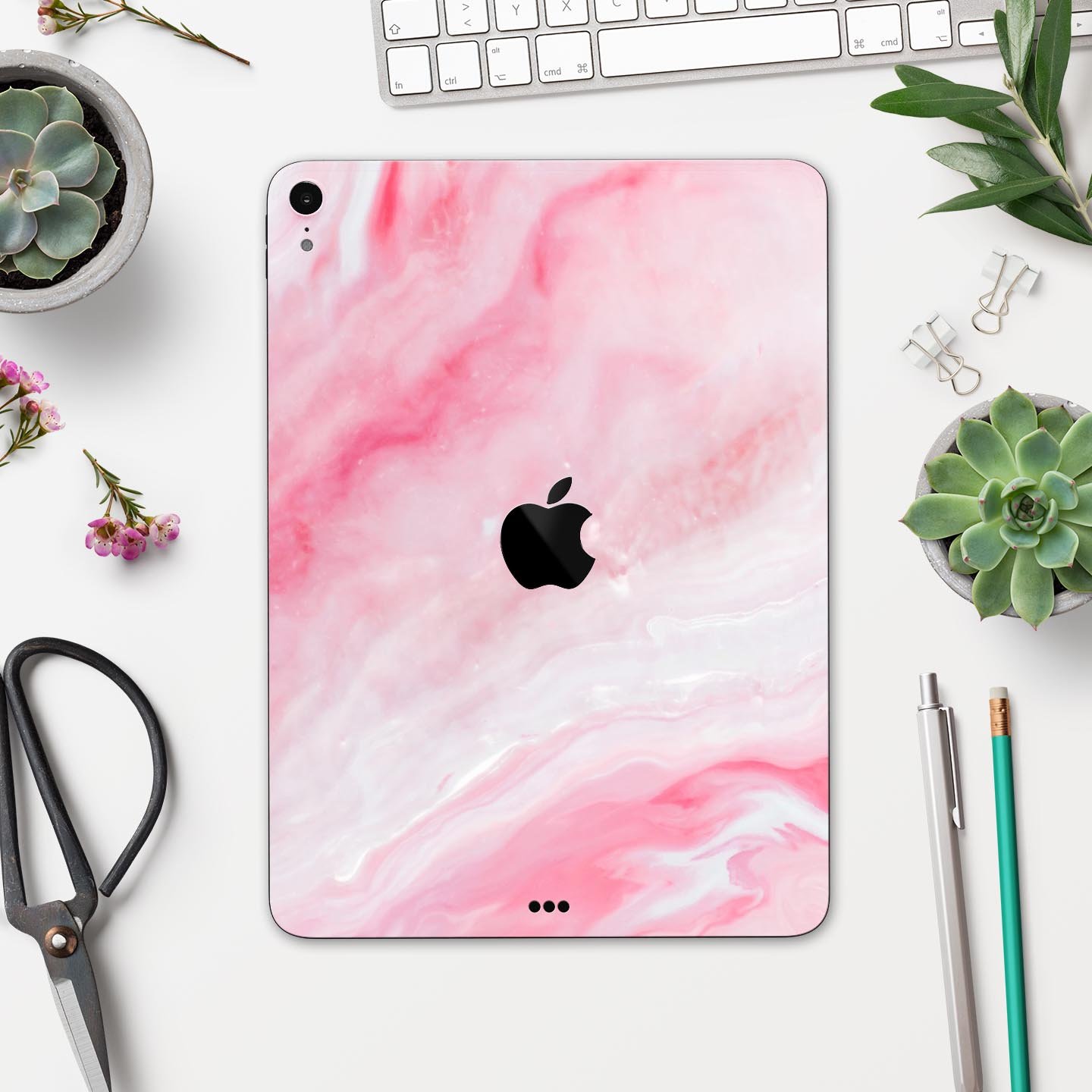 Marbleized Pink Paradise V6 skin decal for Apple iPad, showcasing a stylish marble design with pink hues.