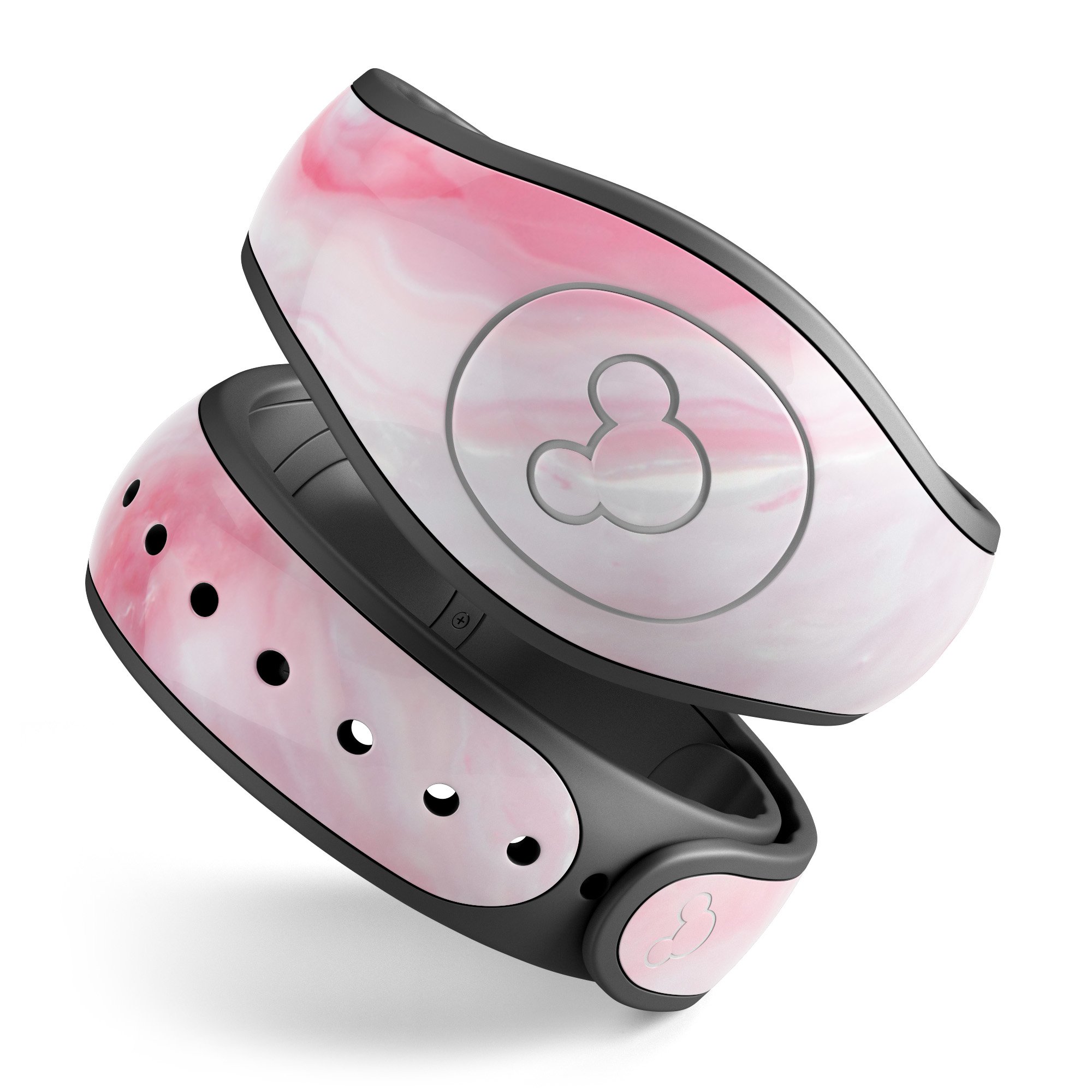 Marbleized Pink Paradise V6 skin decal wrap kit for Disney Magic Band, showcasing a stylish pink marble design with a soft matte finish.