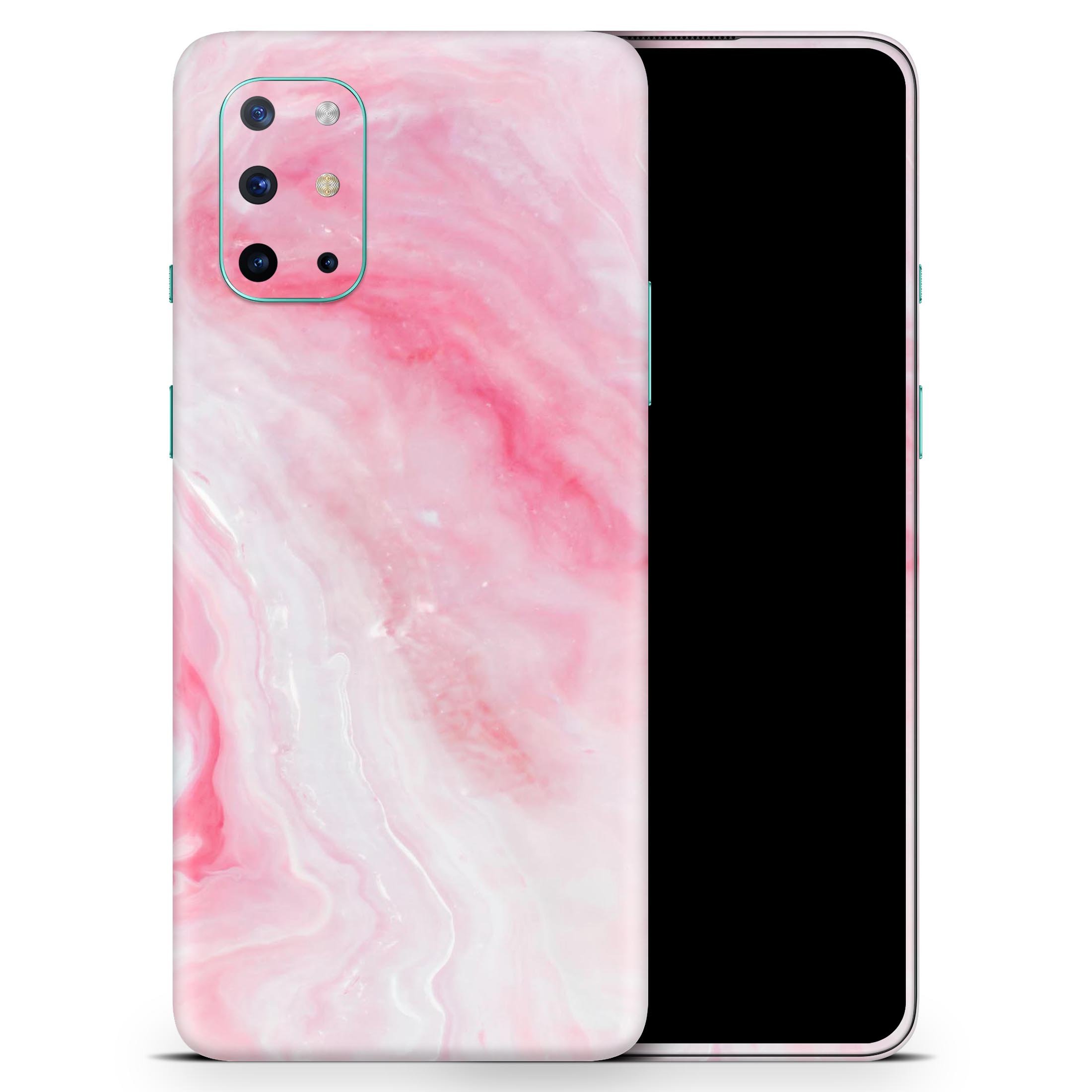 Marbleized Pink Paradise V6 skin decal wrap kit for OnePlus phones, showcasing a stylish pink marble design with a soft-touch finish.