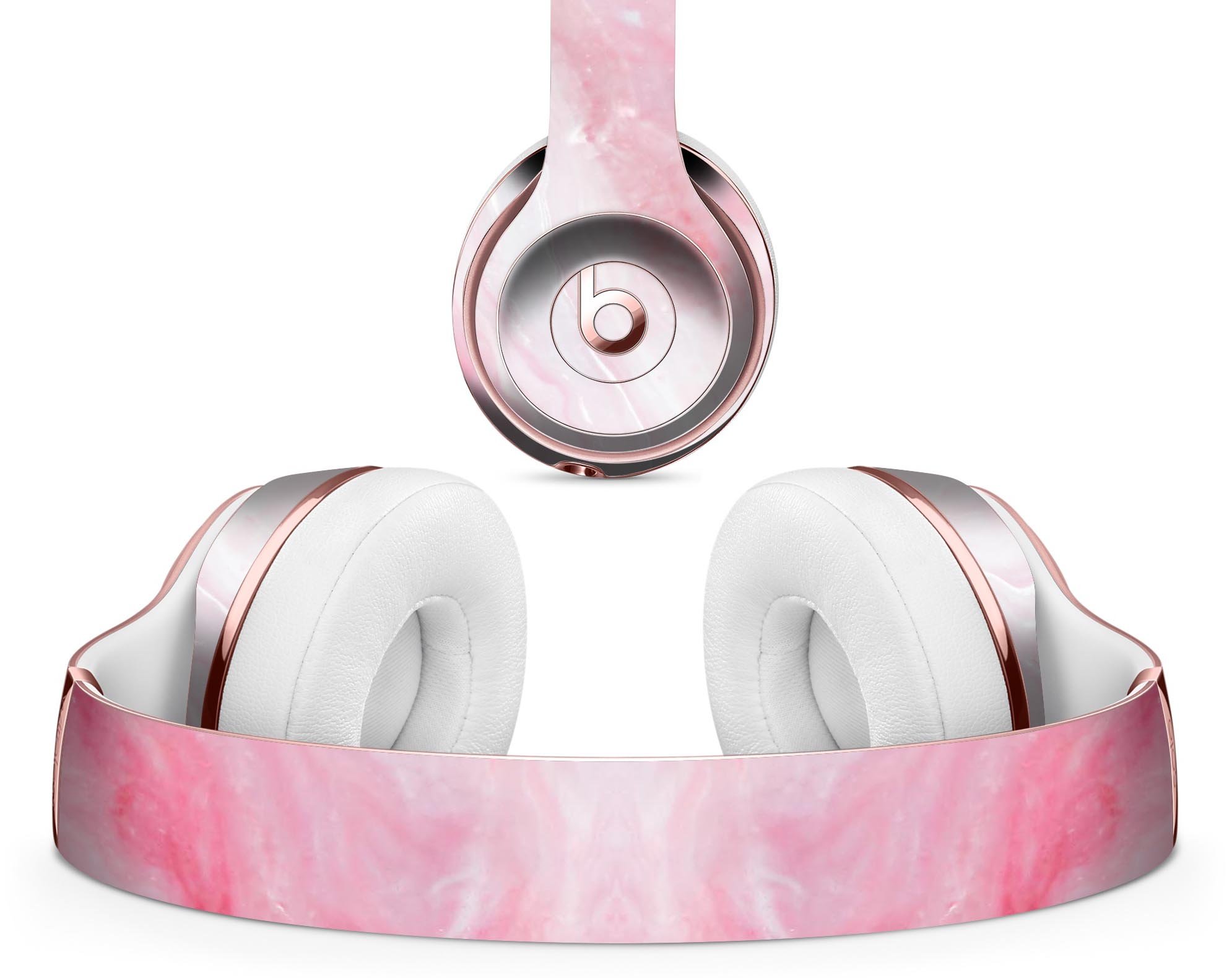 Marbleized Pink Paradise V6 skin decal wrap kit for Beats, showcasing a stylish pink marble design that fits snugly on headphones.