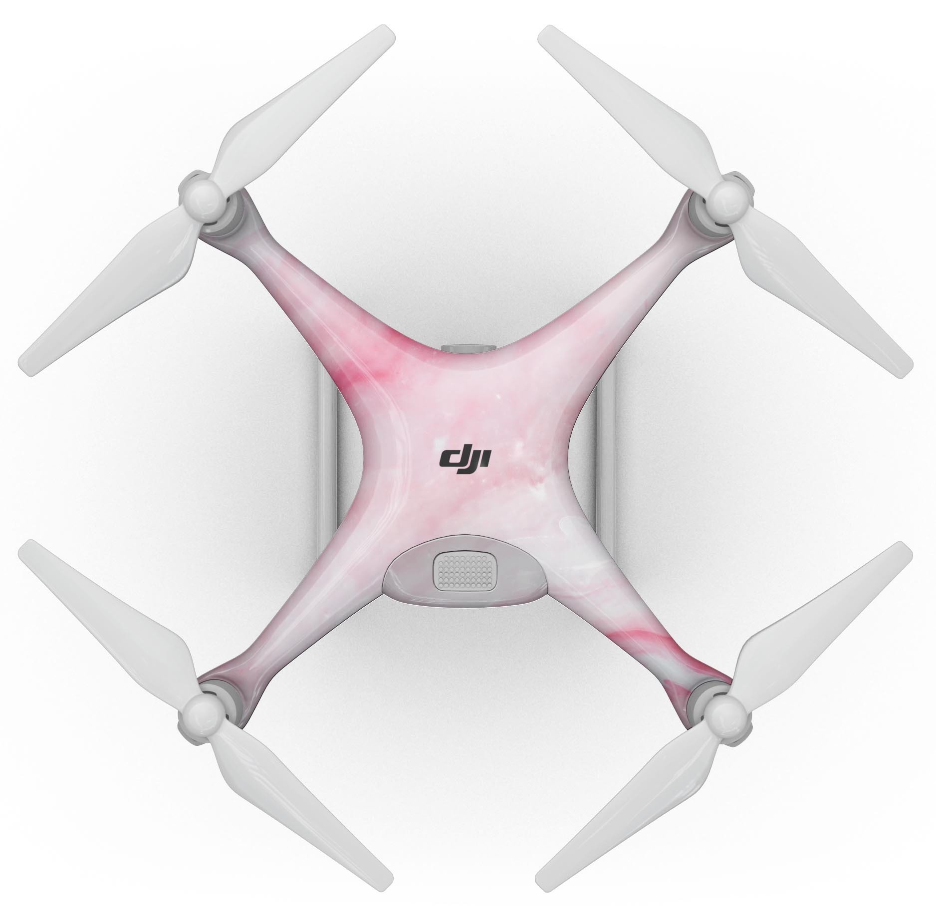 Marbleized Pink Paradise V6 Full-Body Skin Kit for DJI Phantom 4, showcasing a vibrant pink marble design with a glossy finish.