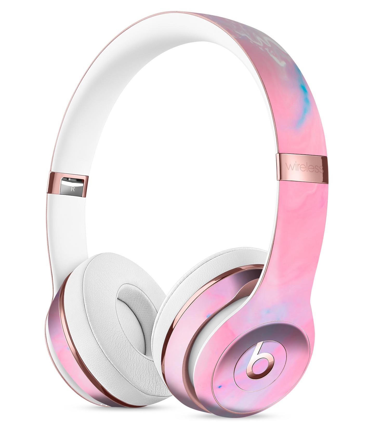 Marbleized Pink Paradise V7 Full-Body Skin Kit for Beats by Dre Solo 3 Wireless Headphones, showcasing vibrant pink and marble patterns.