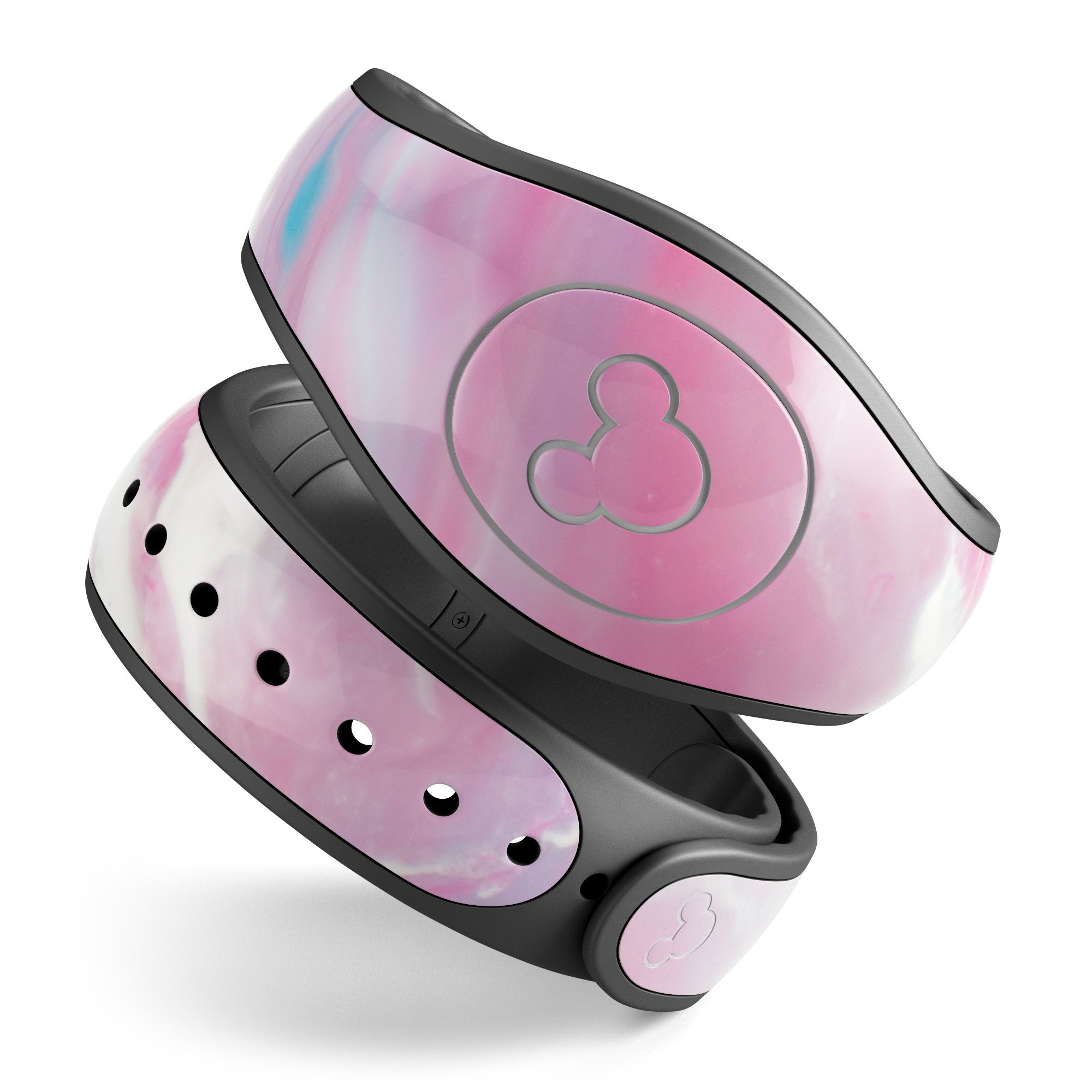 Marbleized Pink Paradise V8 decal skin wrap kit for Disney Magic Band, showcasing a vibrant pink marble design.