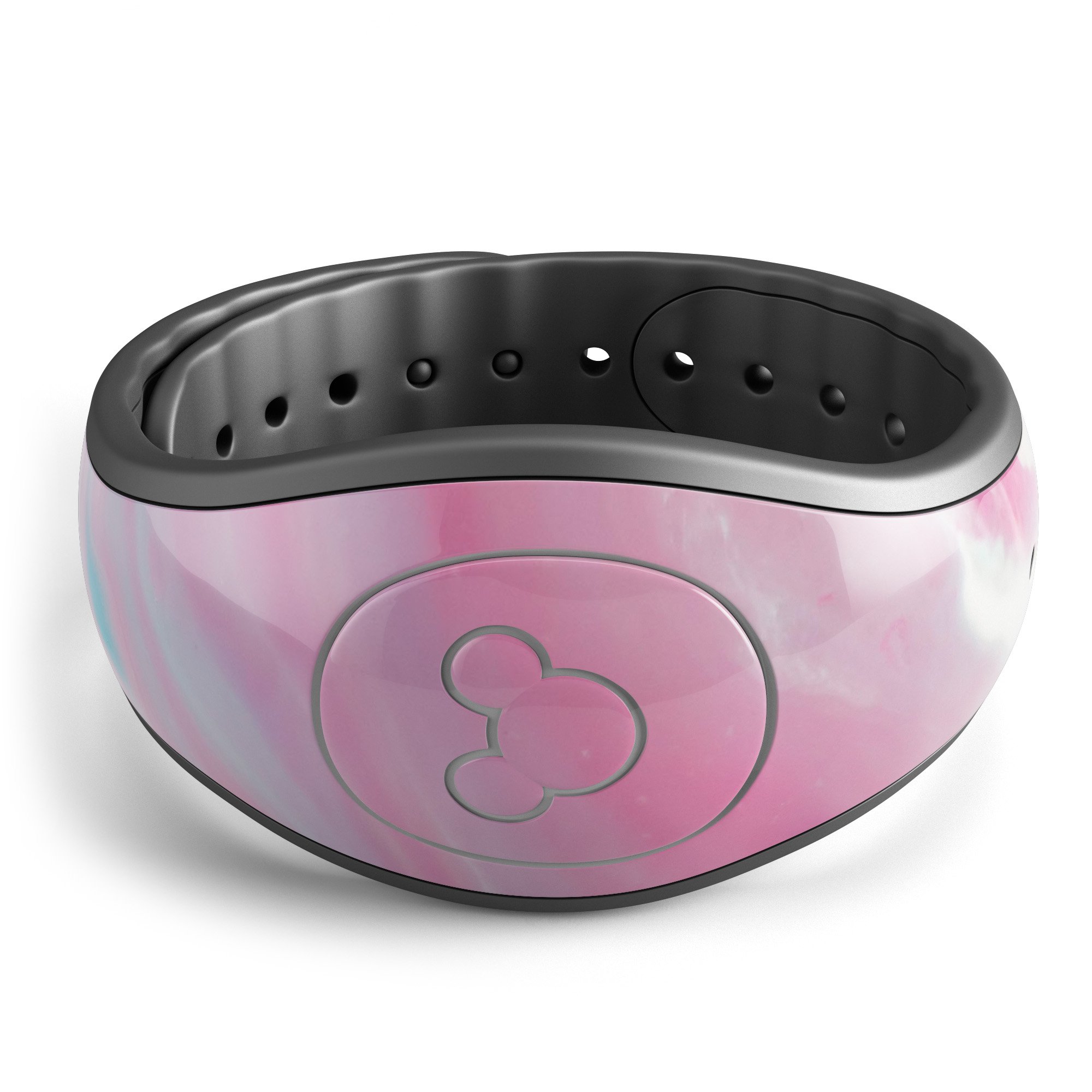 Marbleized Pink Paradise V8 decal skin wrap kit for Disney Magic Band, showcasing a vibrant pink marble design.