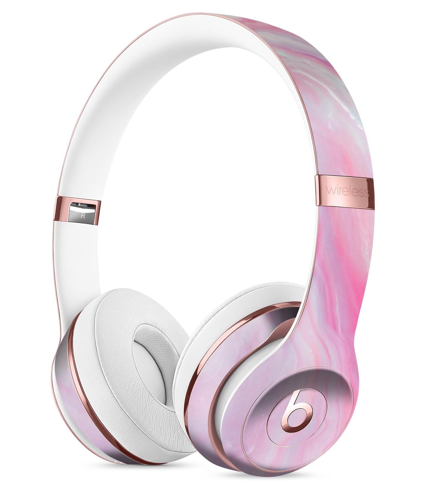 Marbleized Pink Paradise V8 Full-Body Skin Kit for Beats by Dre Solo 3 Wireless Headphones, showcasing a vibrant pink marble design.