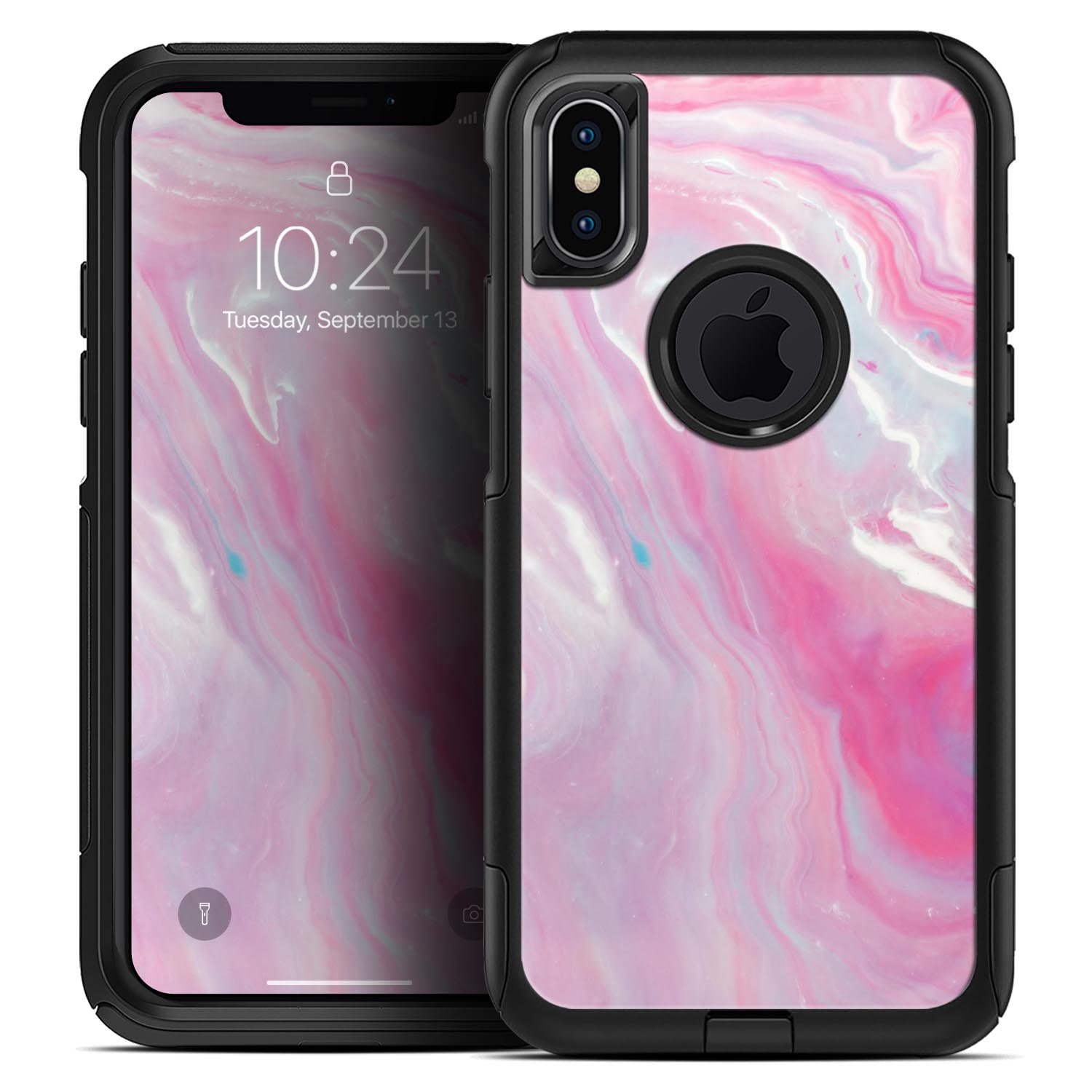 Marbleized Pink Paradise V8 Skin Kit for iPhone OtterBox Cases, showcasing a vibrant pink marble design with a sleek finish.