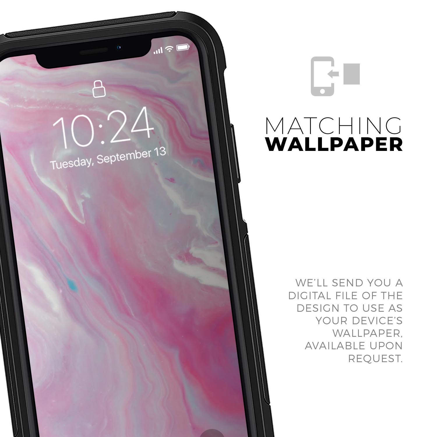 Marbleized Pink Paradise V8 Skin Kit for iPhone OtterBox Cases, showcasing a vibrant pink marble design with a sleek finish.